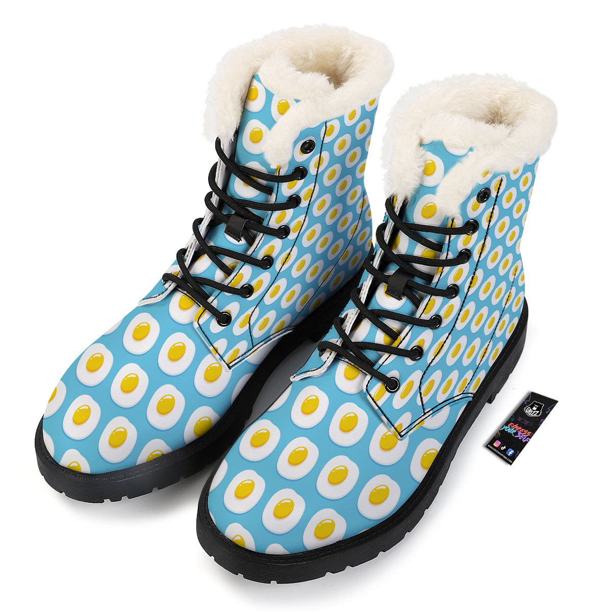 Fried Eggs Blue Print Pattern Winter Boots-grizzshop