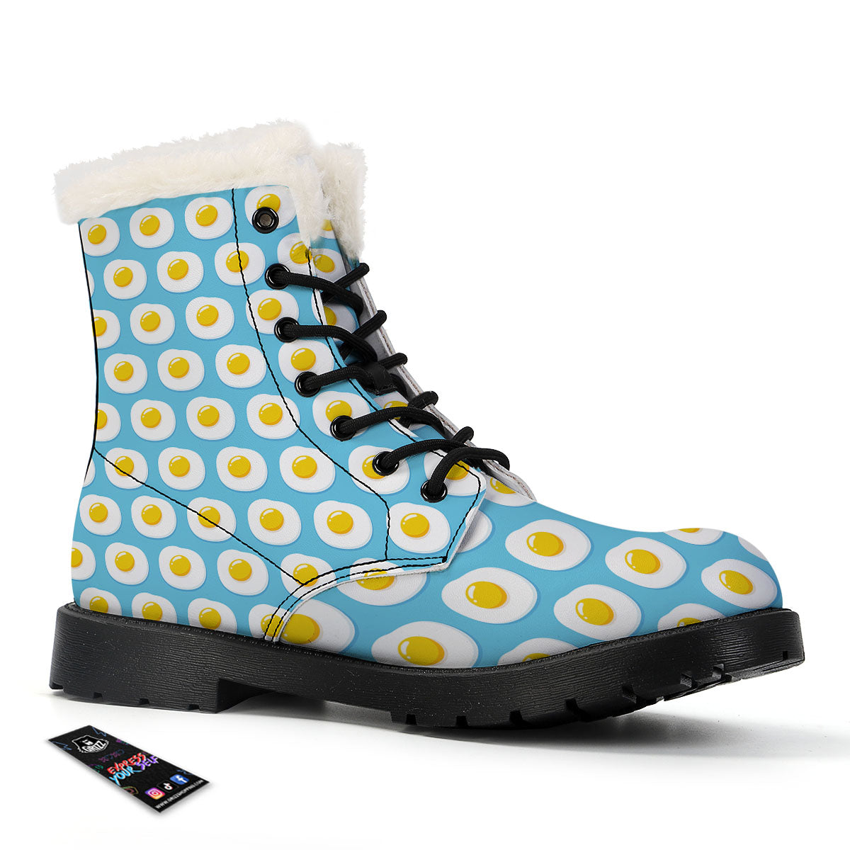 Fried Eggs Blue Print Pattern Winter Boots-grizzshop