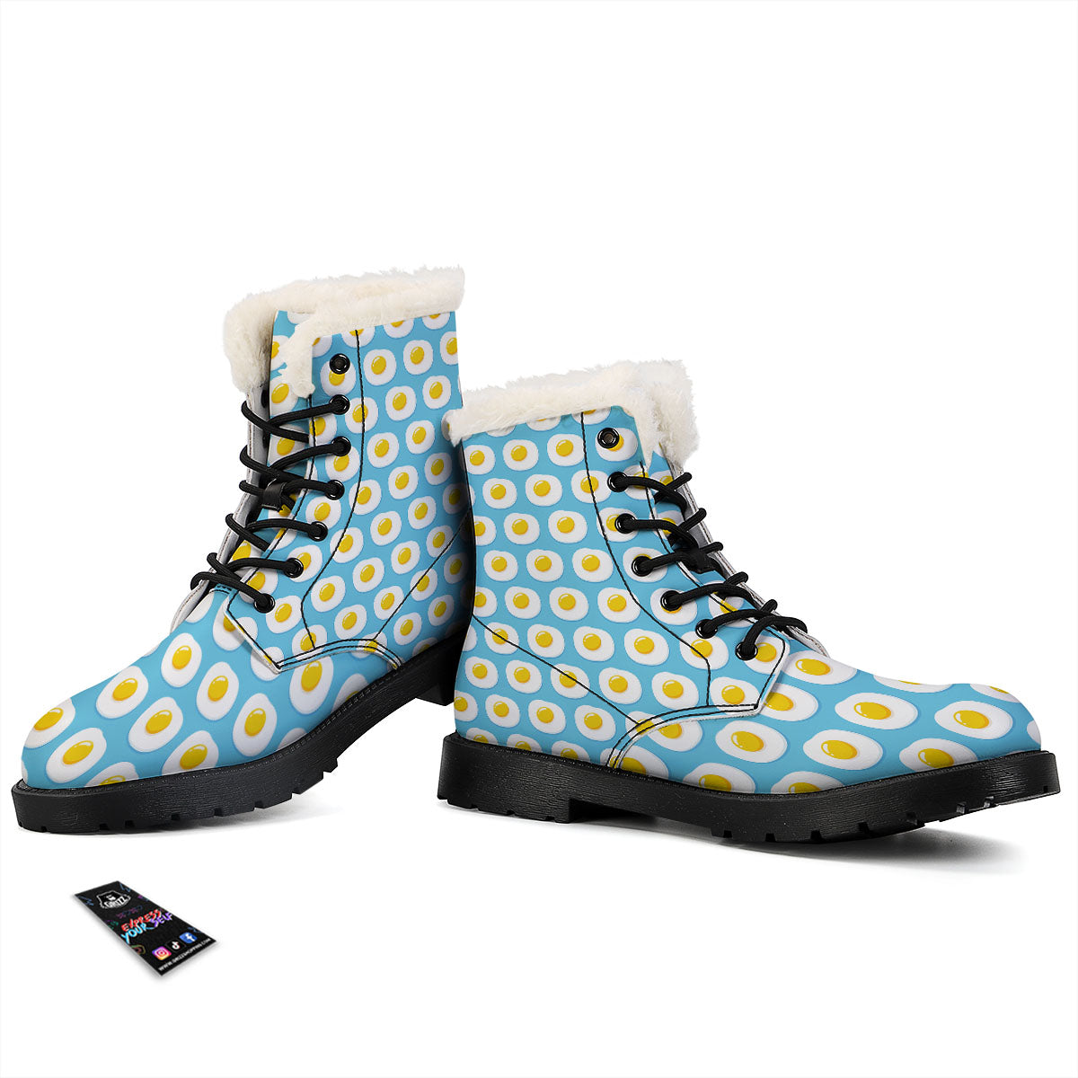 Fried Eggs Blue Print Pattern Winter Boots-grizzshop