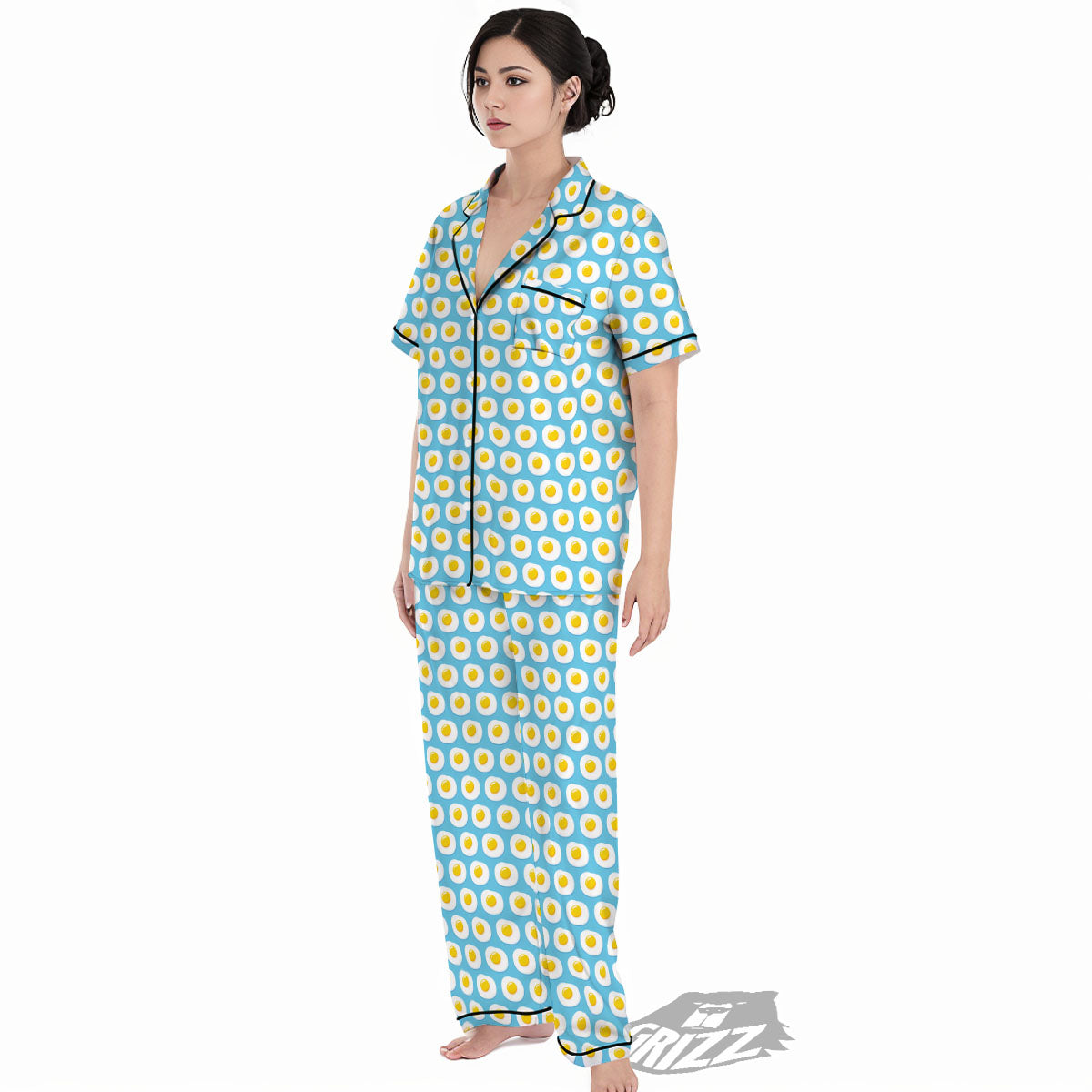 Fried Eggs Blue Print Pattern Women's Pajamas Set-grizzshop