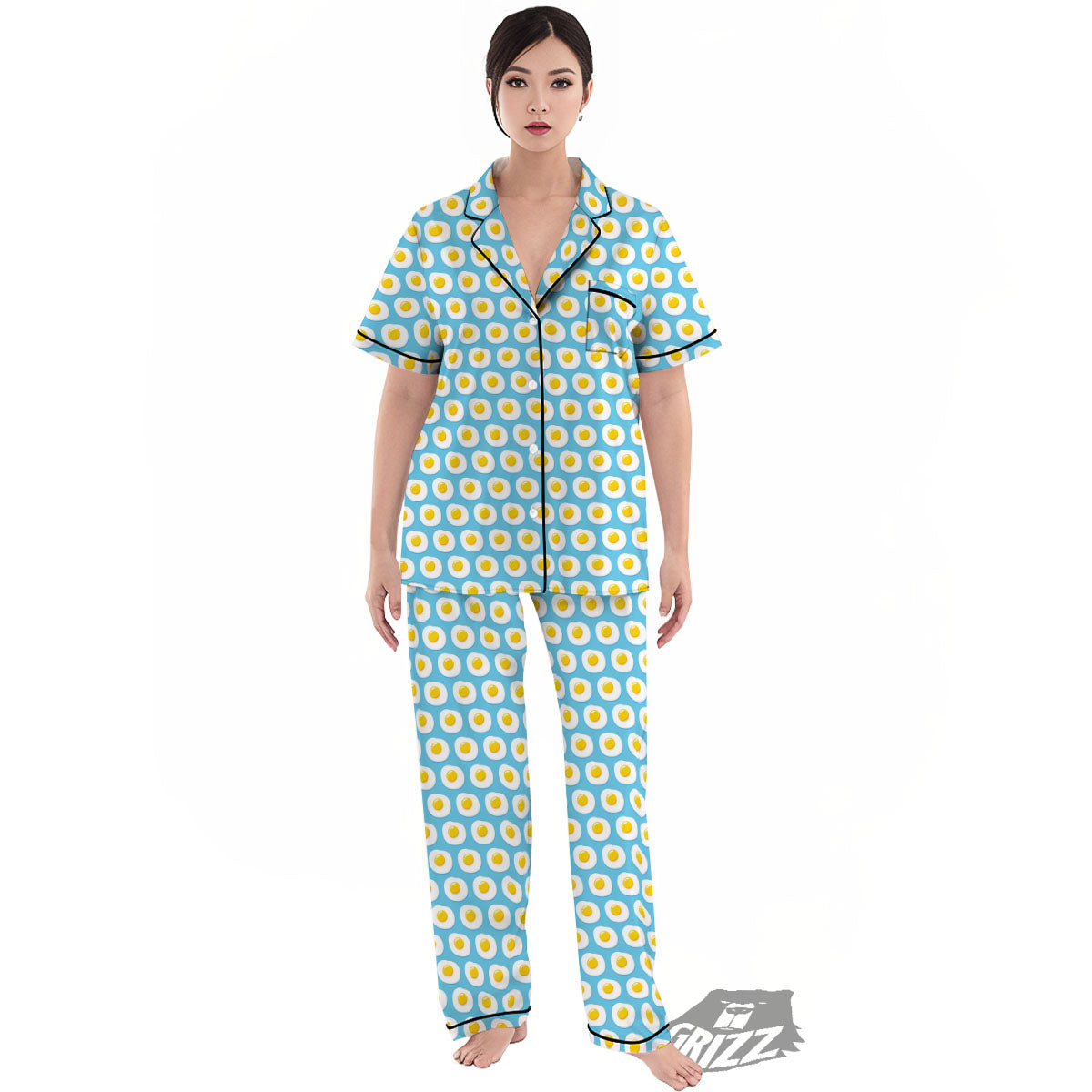 Fried Eggs Blue Print Pattern Women's Pajamas Set-grizzshop