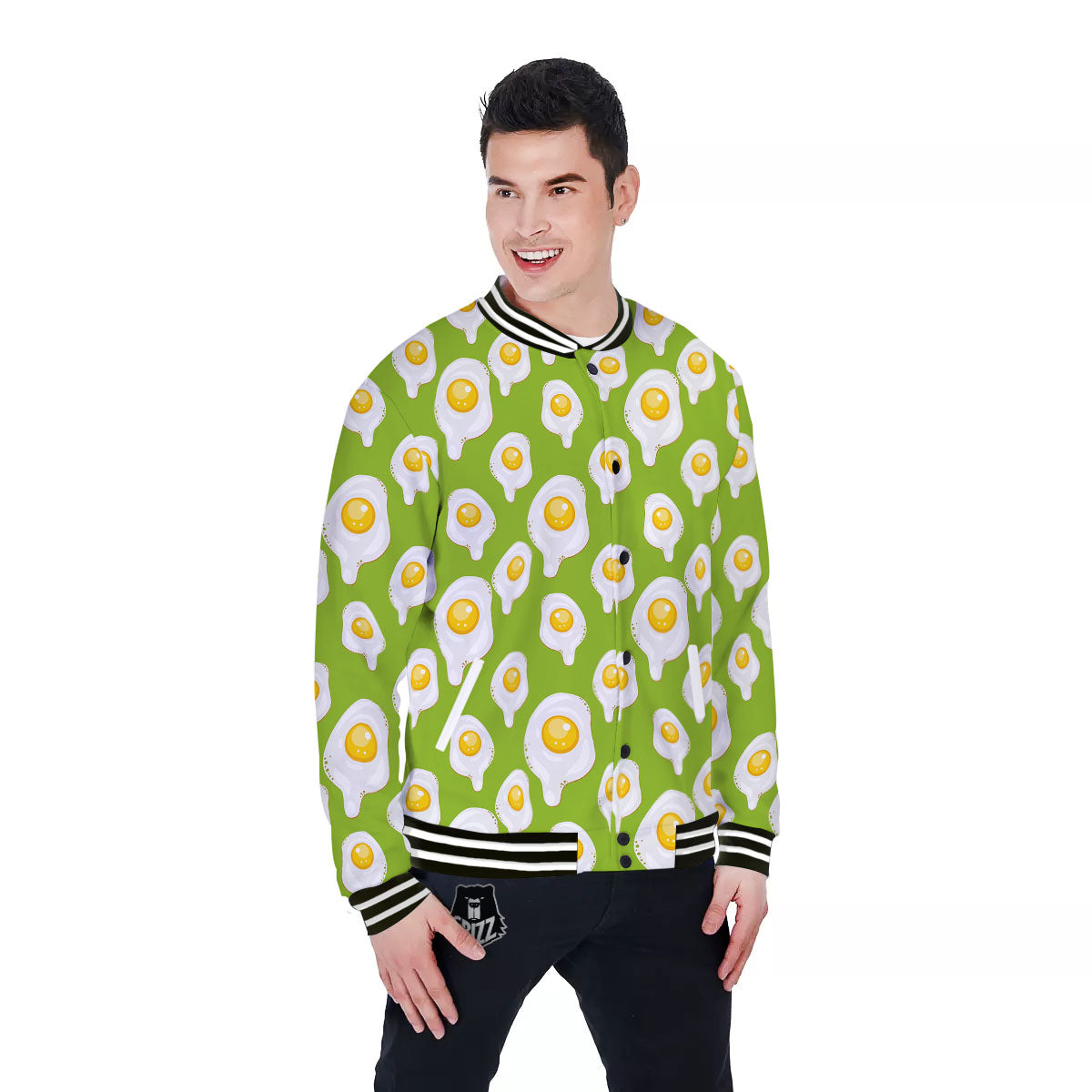 Fried Eggs Lime Green Print Pattern Baseball Jacket-grizzshop