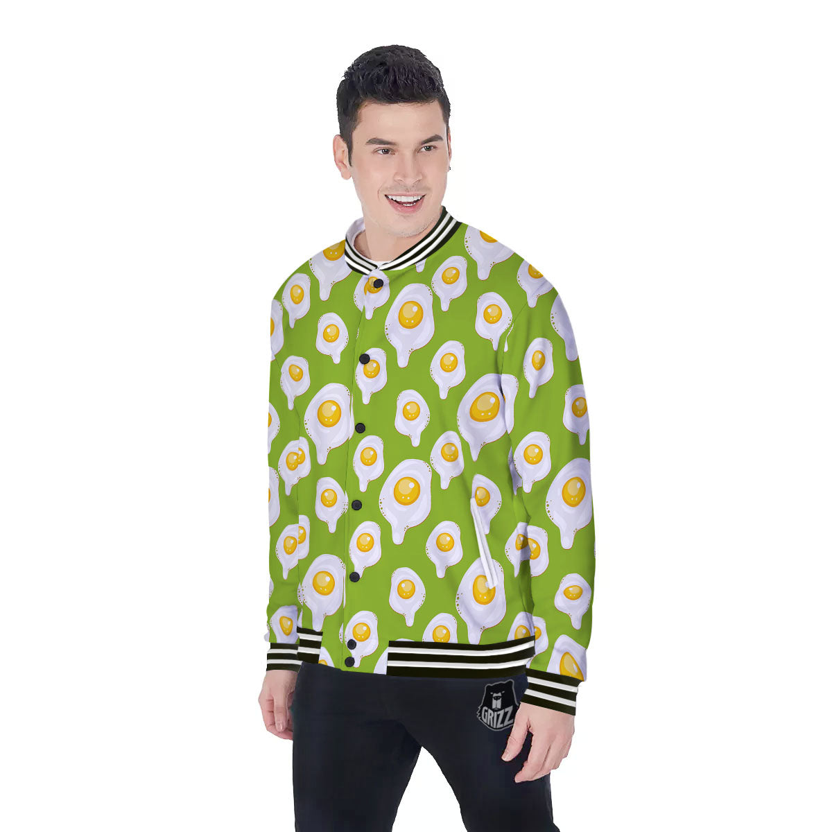 Fried Eggs Lime Green Print Pattern Baseball Jacket-grizzshop