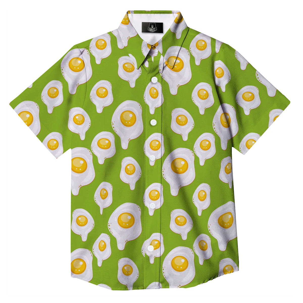 Fried Eggs Lime Green Print Pattern Button Up Shirt-grizzshop