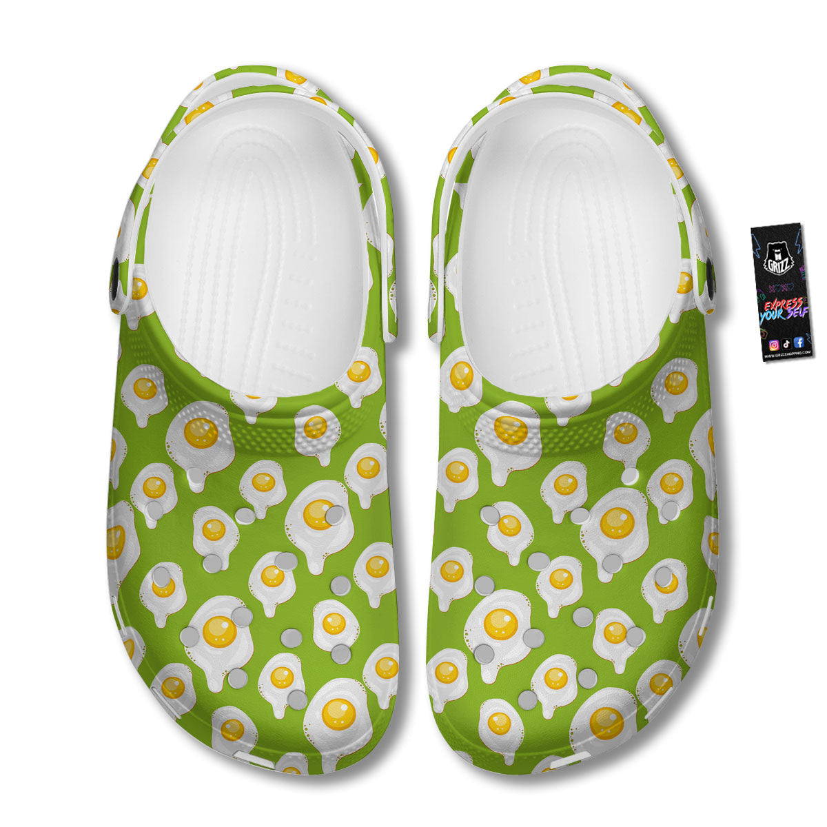Fried Eggs Lime Green Print Pattern Clog-grizzshop