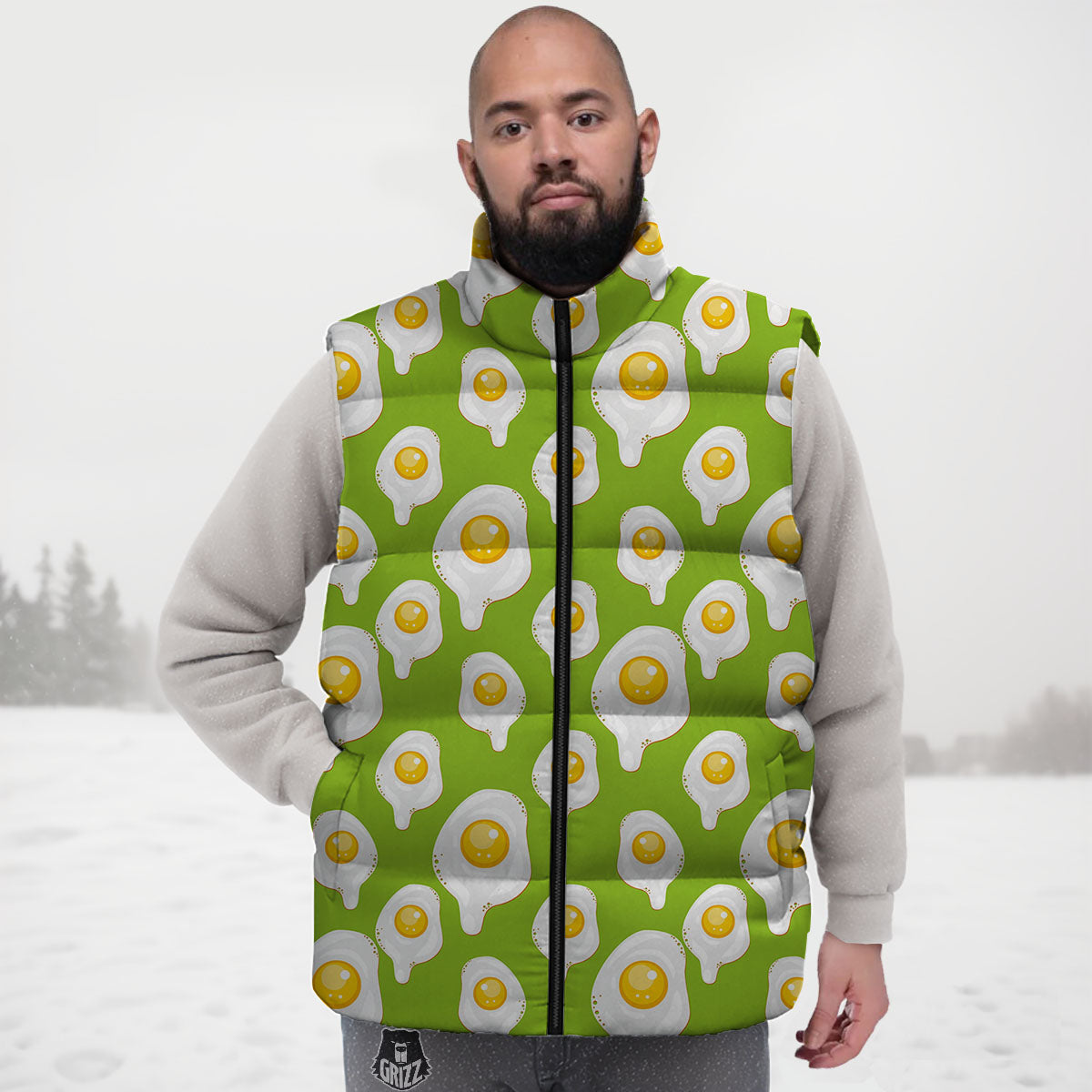 Fried Eggs Lime Green Print Pattern Down Vest