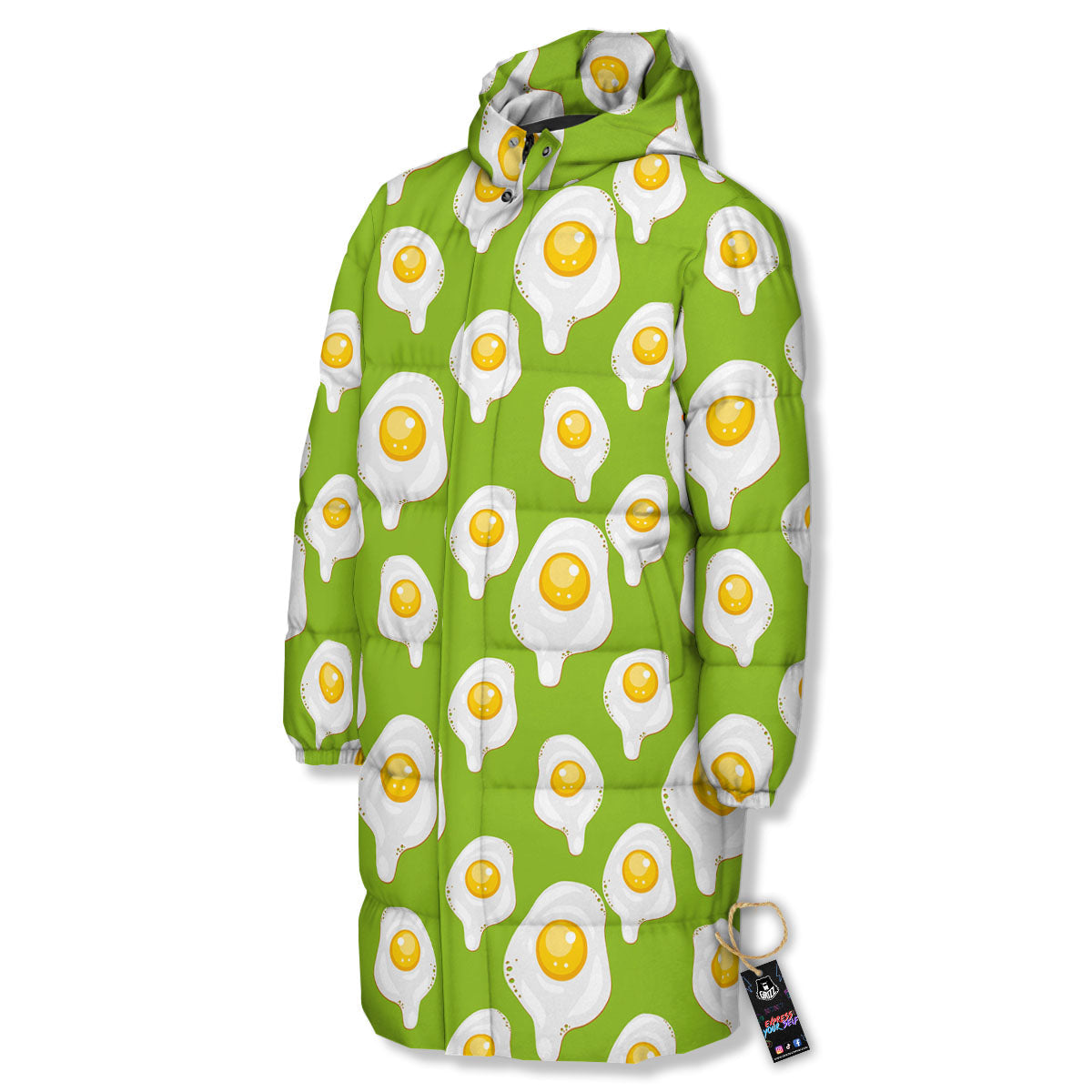 Fried Eggs Lime Green Print Pattern Long Down Jacket-grizzshop