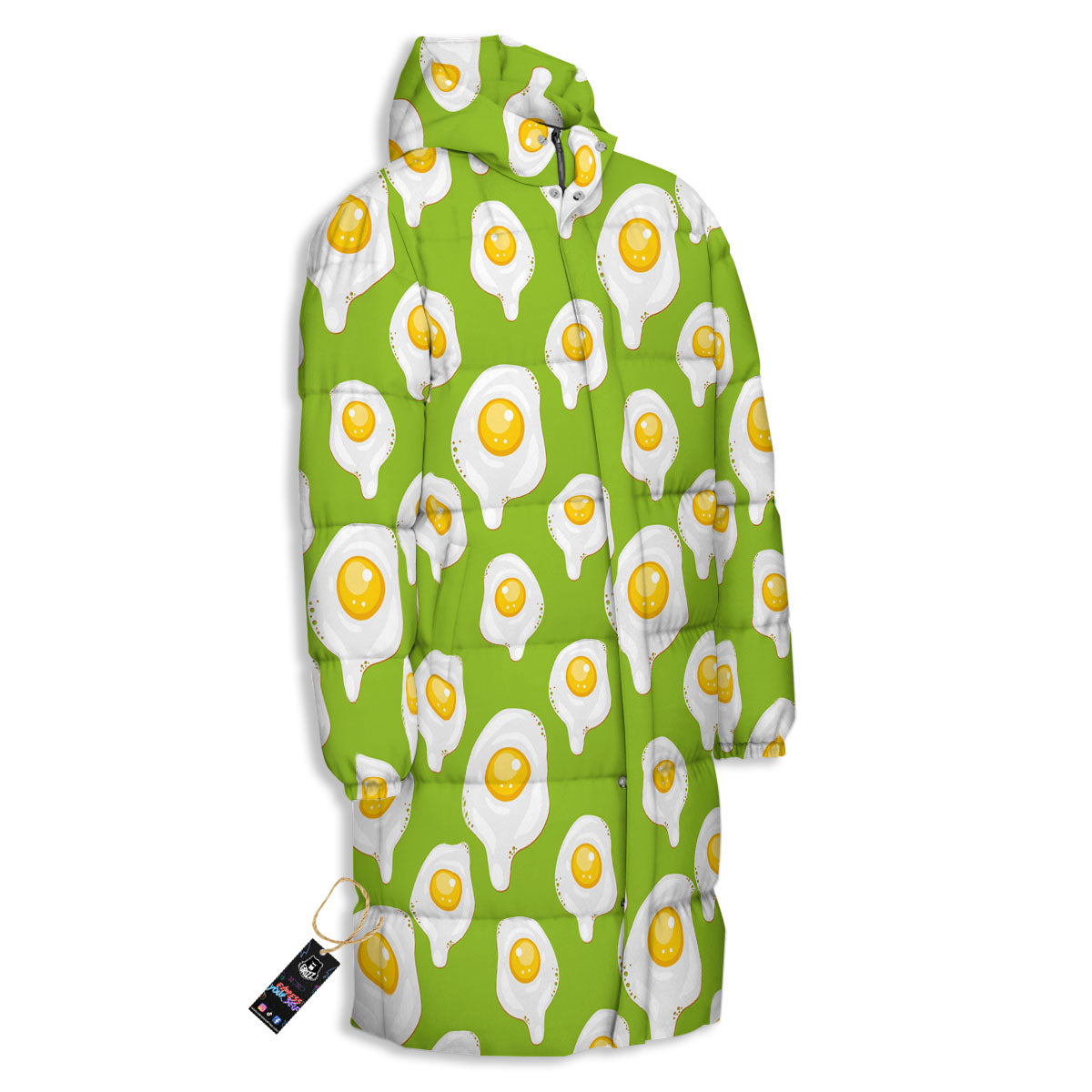 Fried Eggs Lime Green Print Pattern Long Down Jacket-grizzshop
