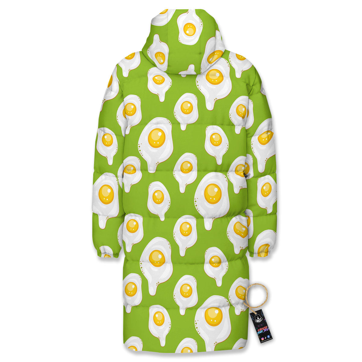 Fried Eggs Lime Green Print Pattern Long Down Jacket-grizzshop