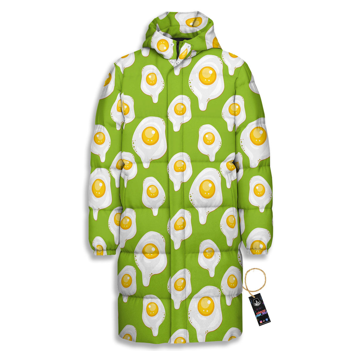 Fried Eggs Lime Green Print Pattern Long Down Jacket-grizzshop