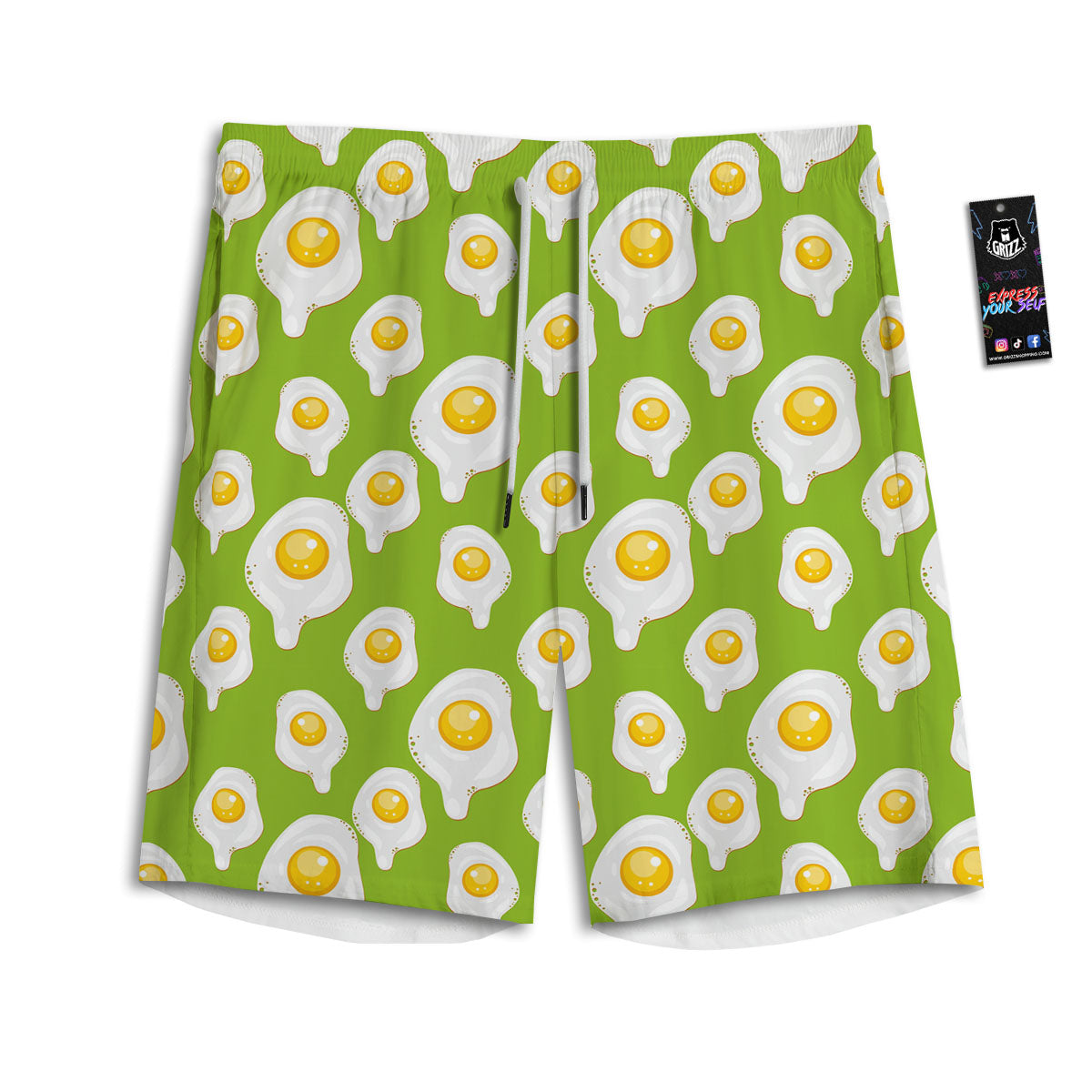 Fried Eggs Lime Green Print Pattern Men's Athletic Shorts