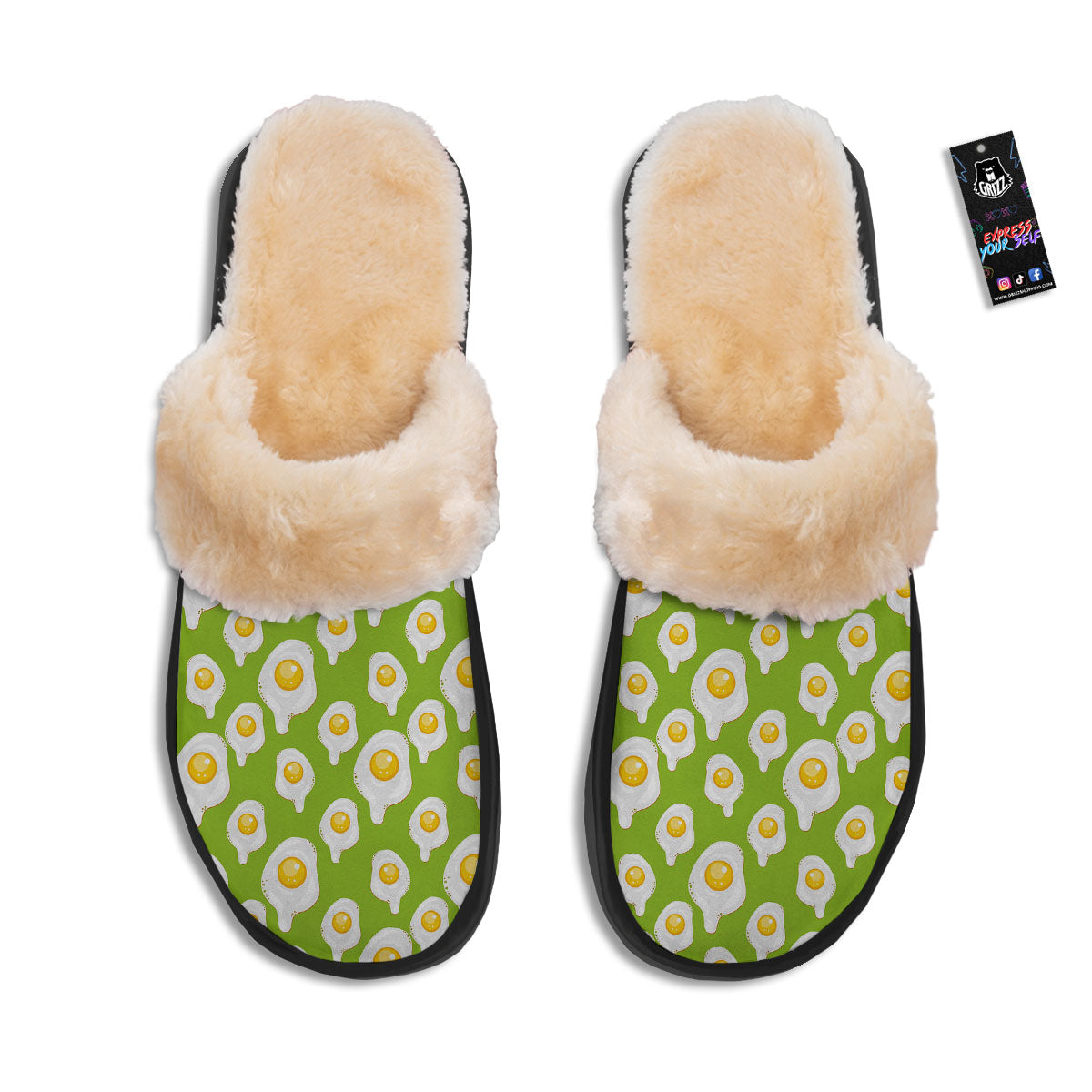 Fried Eggs Lime Green Print Pattern Slippers-grizzshop