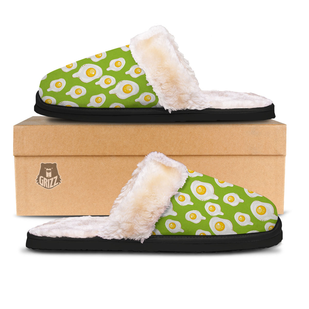 Fried Eggs Lime Green Print Pattern Slippers-grizzshop