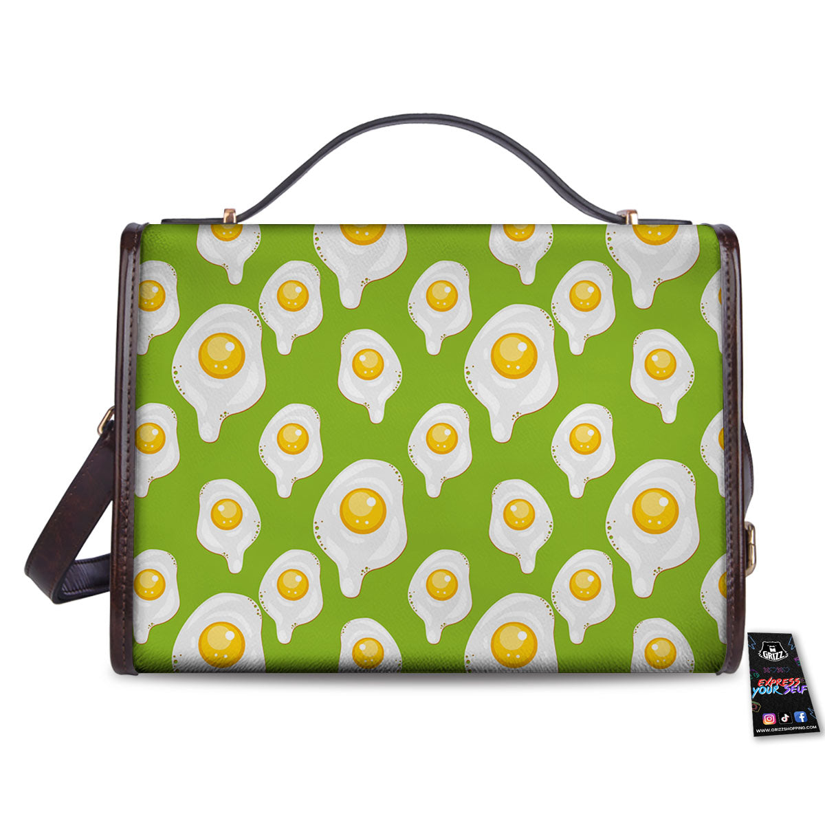 Fried Eggs Lime Green Print Pattern Women's Satchel Bag-grizzshop