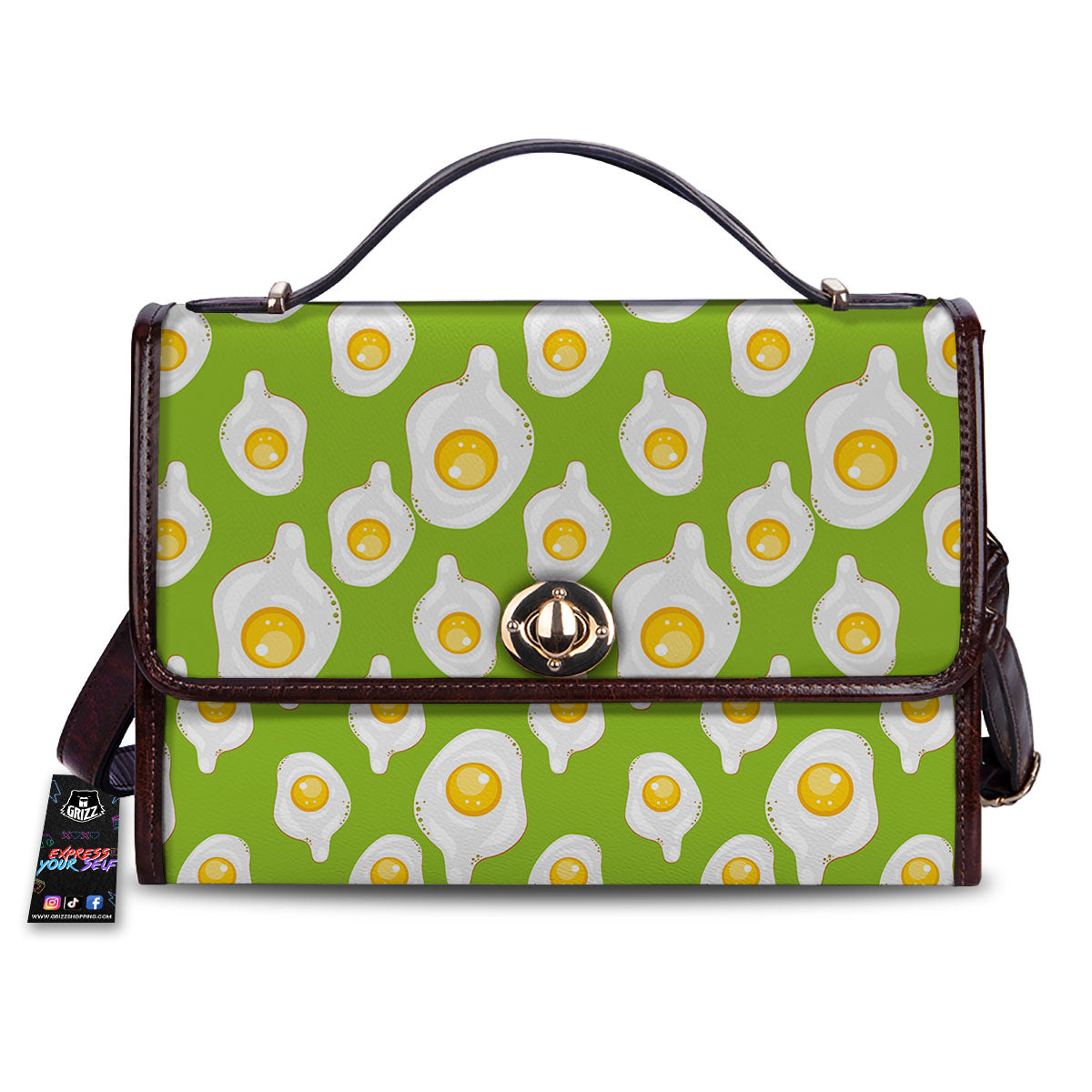 Fried Eggs Lime Green Print Pattern Women's Satchel Bag-grizzshop