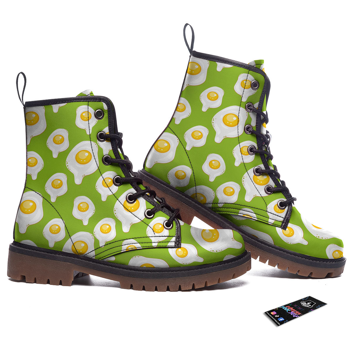 Fried Eggs Lime Green Print Pattern Work Boots-grizzshop