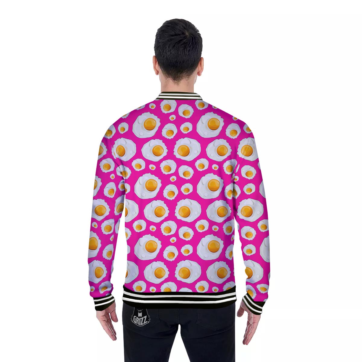 Fried Eggs Pink Print Pattern Baseball Jacket-grizzshop