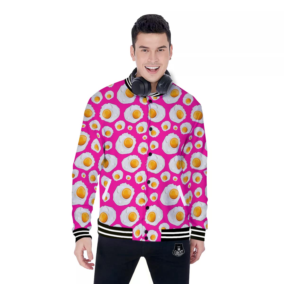Fried Eggs Pink Print Pattern Baseball Jacket-grizzshop