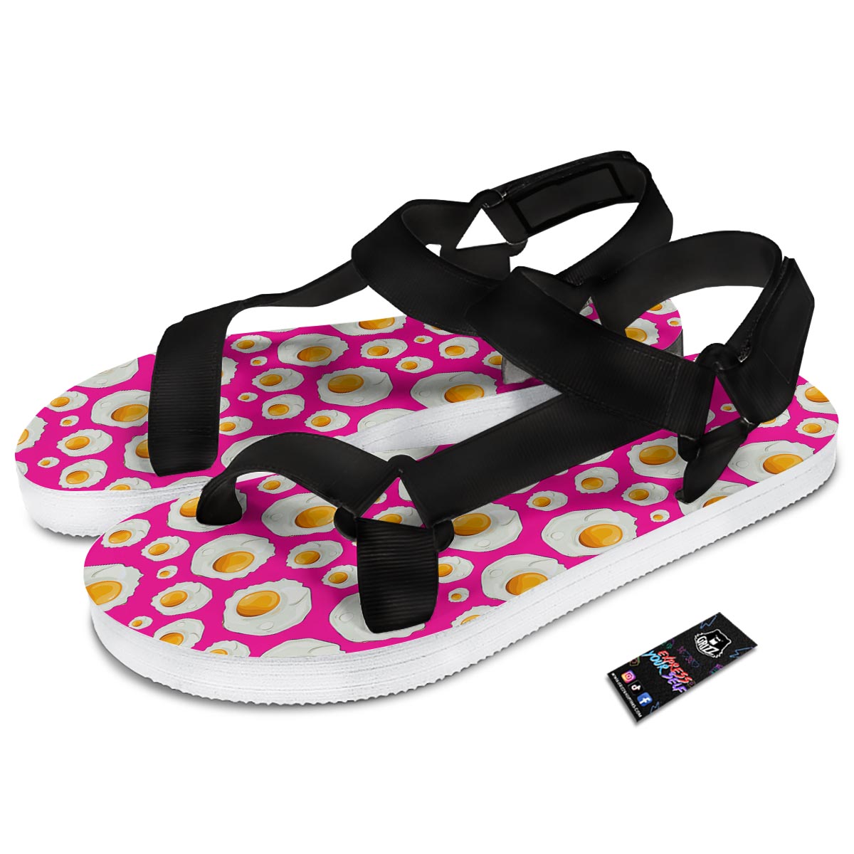 Fried Eggs Pink Print Pattern Black Open Toe Sandals-grizzshop