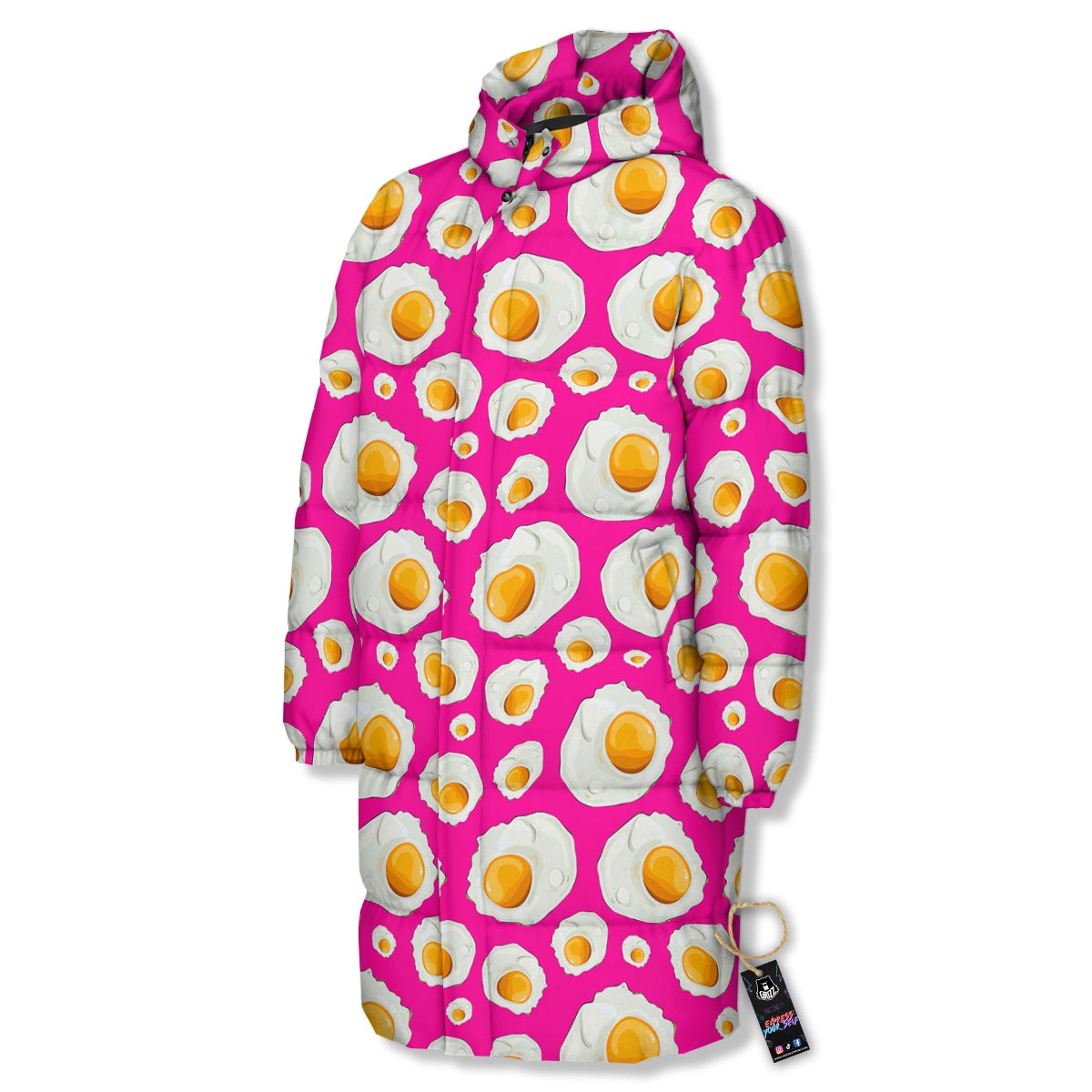 Fried Eggs Pink Print Pattern Long Down Jacket-grizzshop
