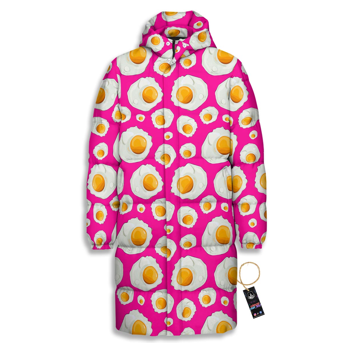 Fried Eggs Pink Print Pattern Long Down Jacket-grizzshop