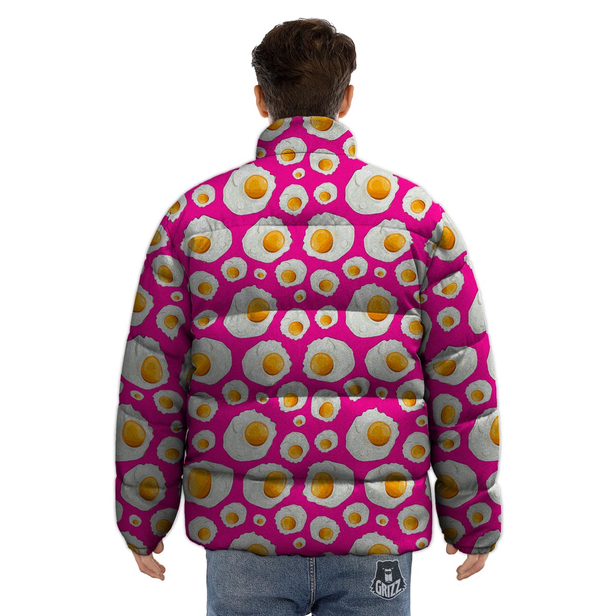 Fried Eggs Pink Print Pattern Puffer Jacket-grizzshop