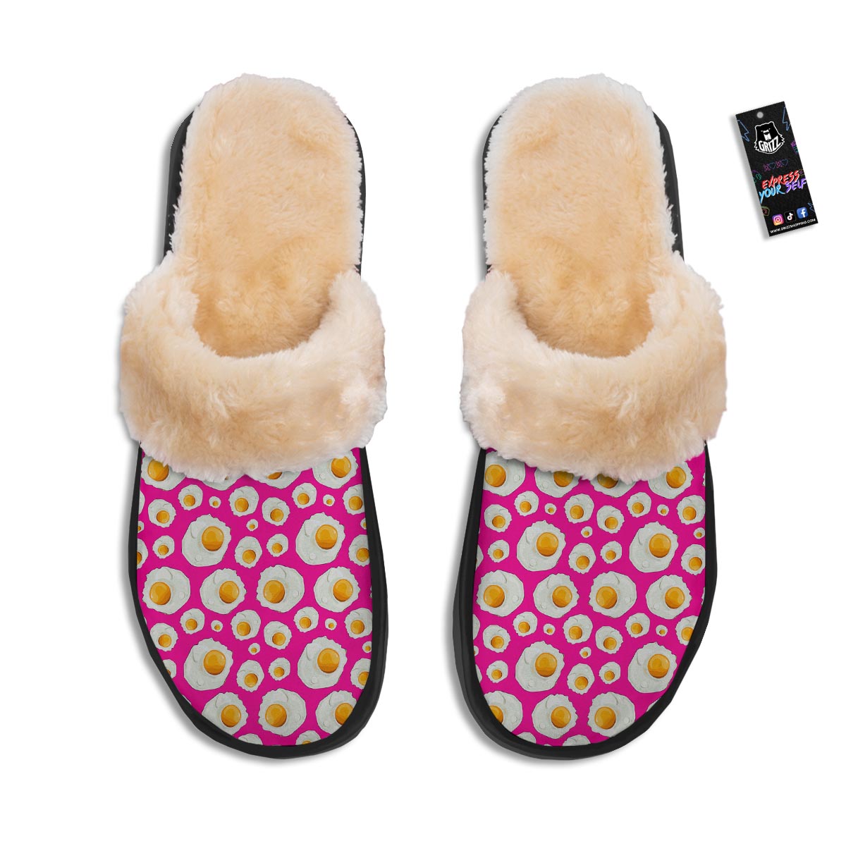 Fried Eggs Pink Print Pattern Slippers-grizzshop