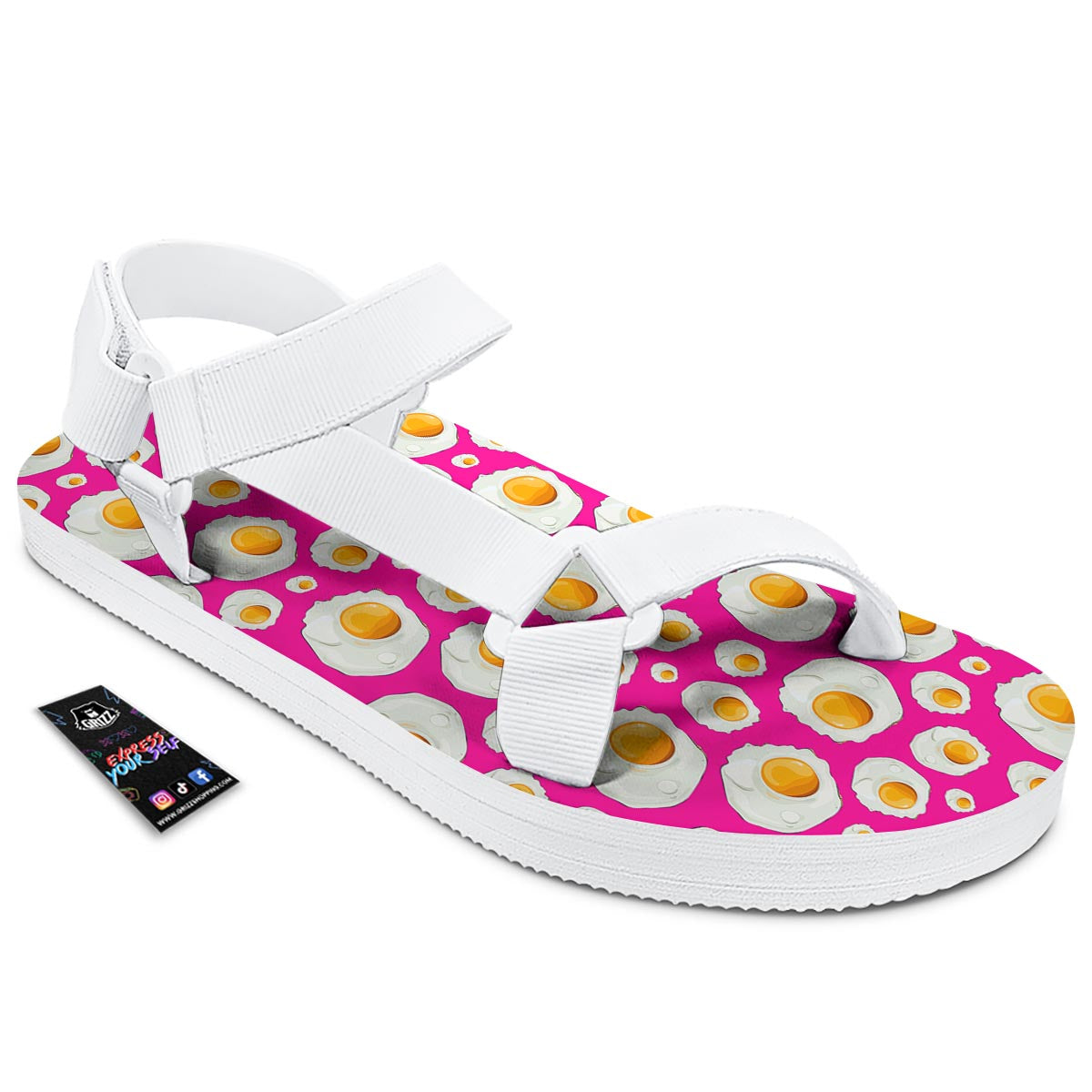 Fried Eggs Pink Print Pattern White Open Toe Sandals-grizzshop