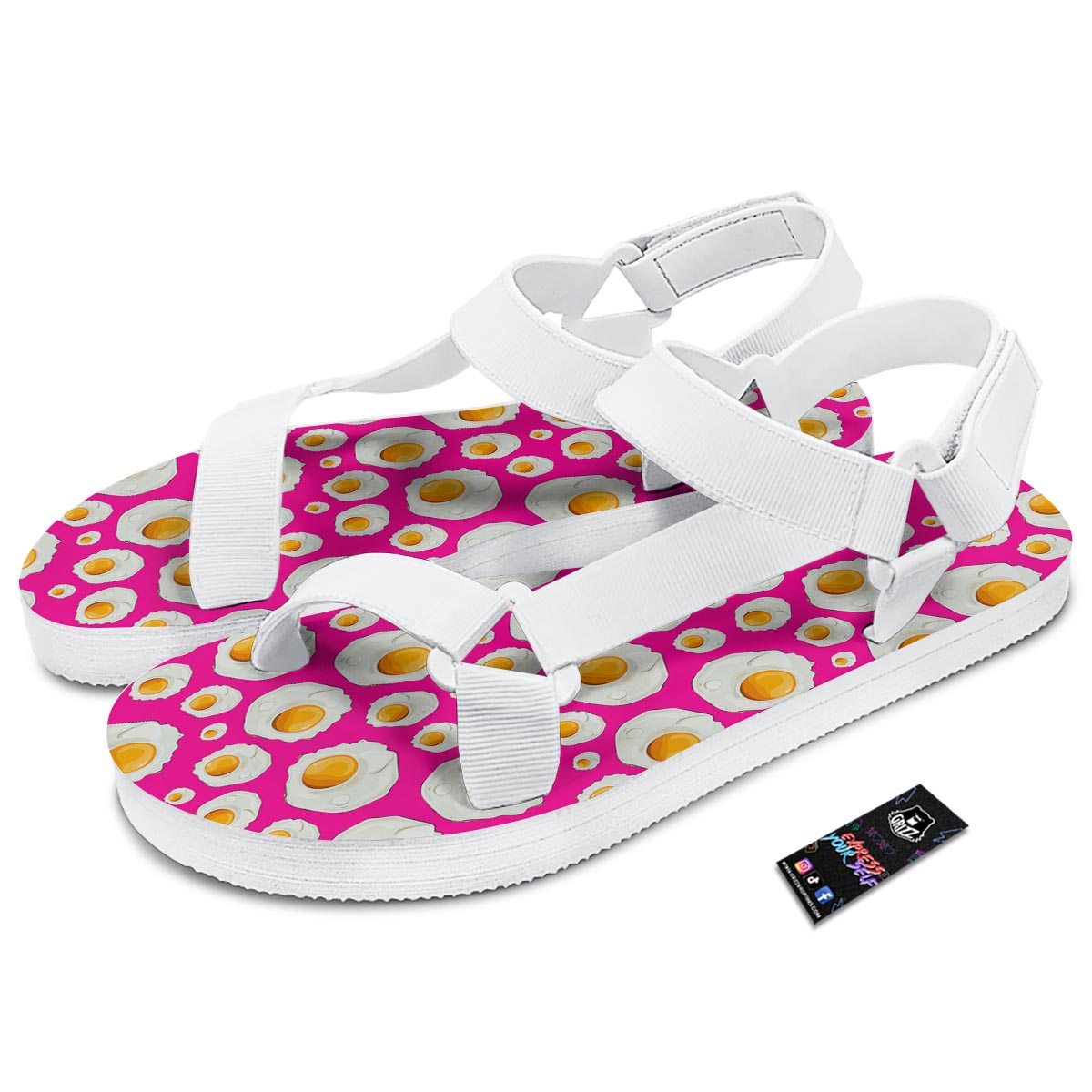 Fried Eggs Pink Print Pattern White Open Toe Sandals-grizzshop