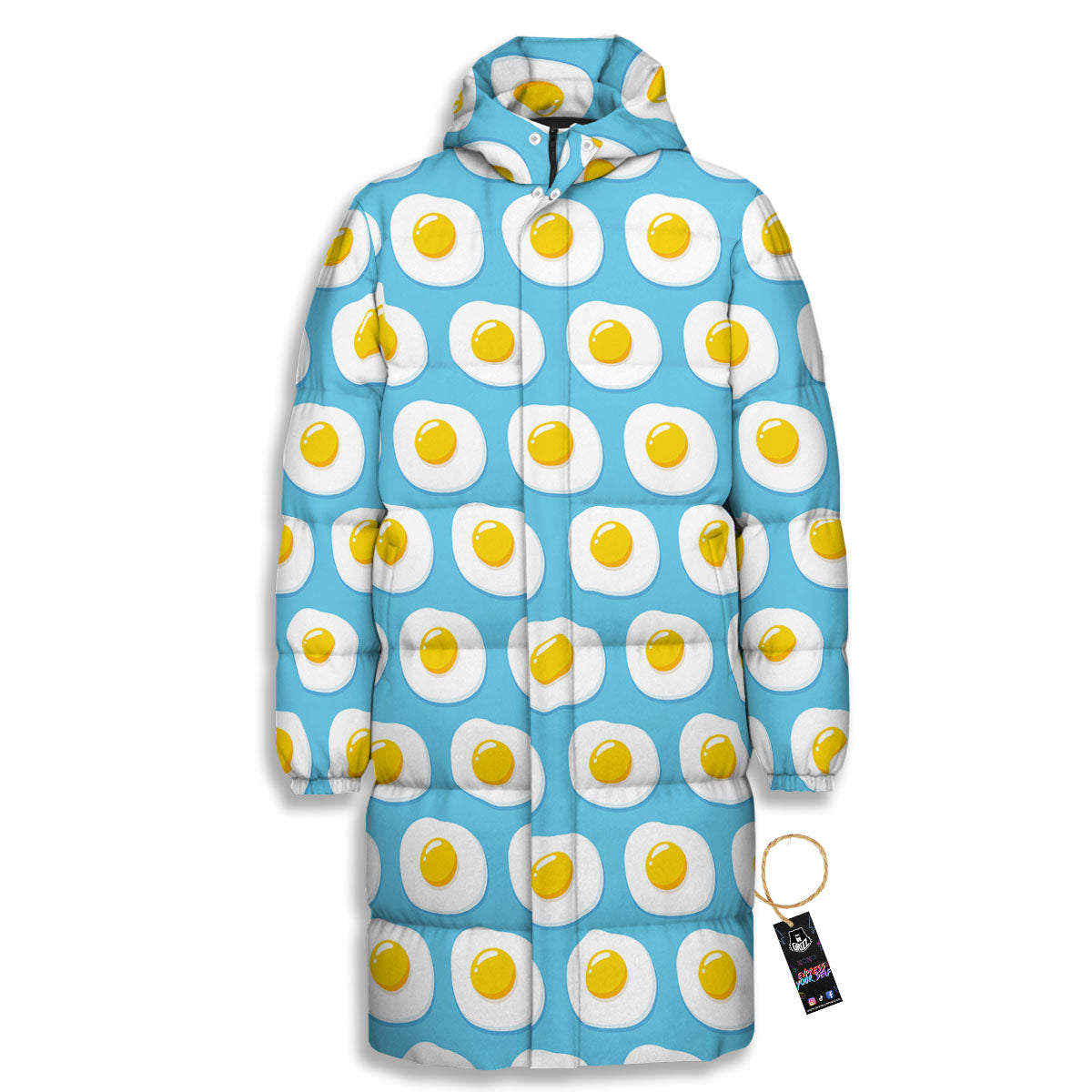 Fried Eggs Blue Print Pattern Long Down Jacket