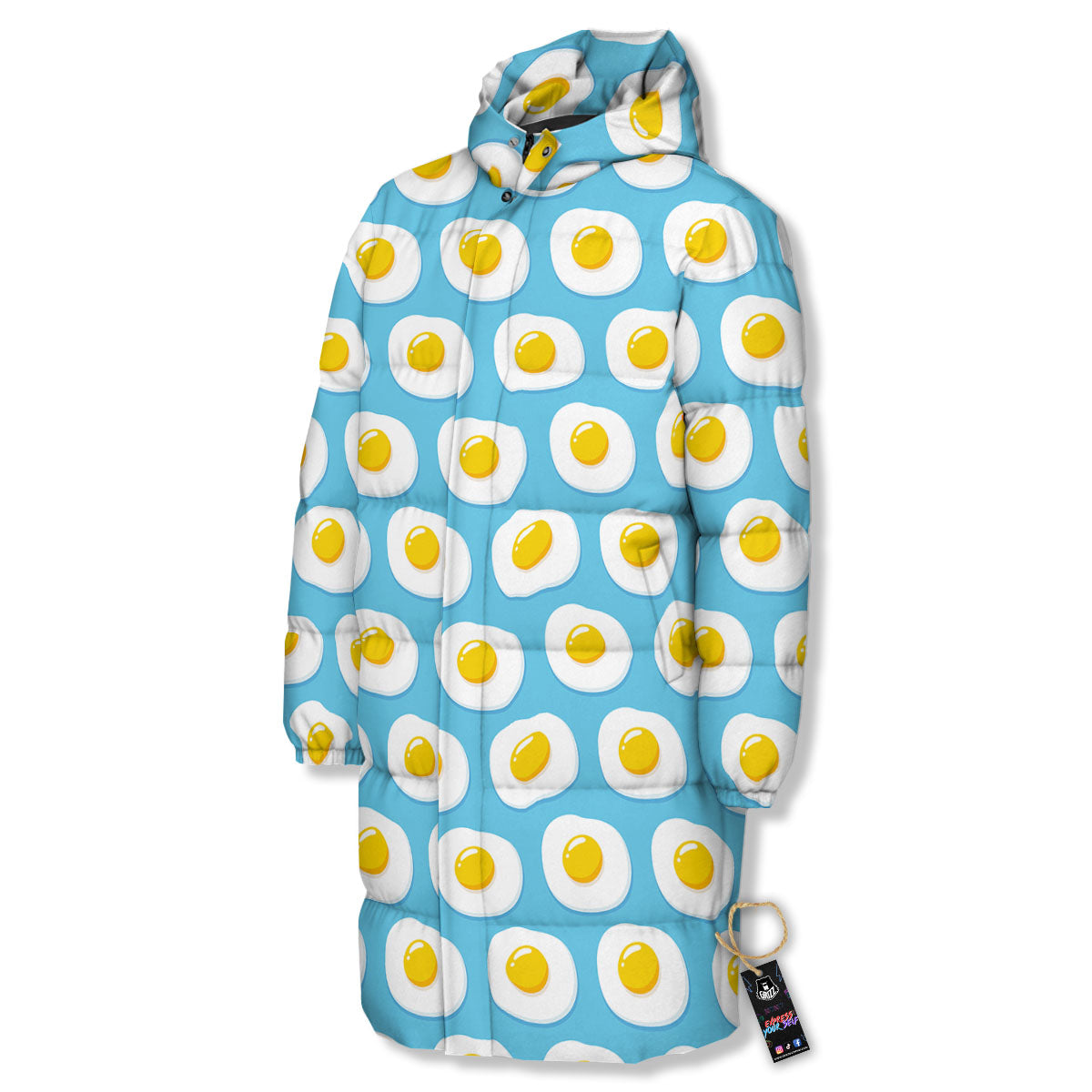 Fried Eggs Blue Print Pattern Long Down Jacket