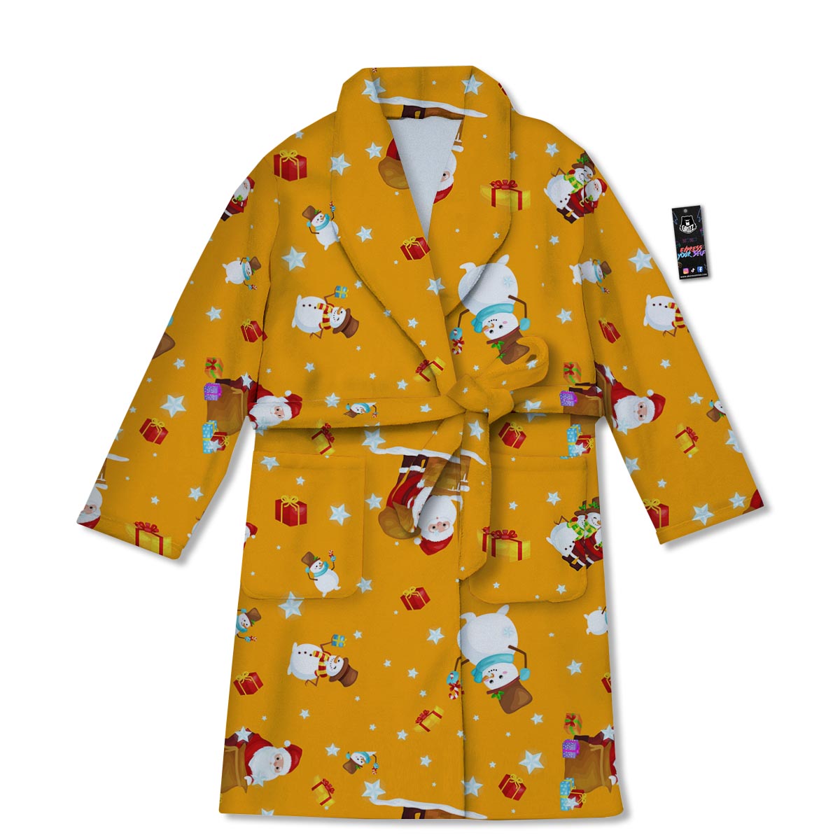 Friends And Santa Claus Print Pattern Bathrobe-grizzshop