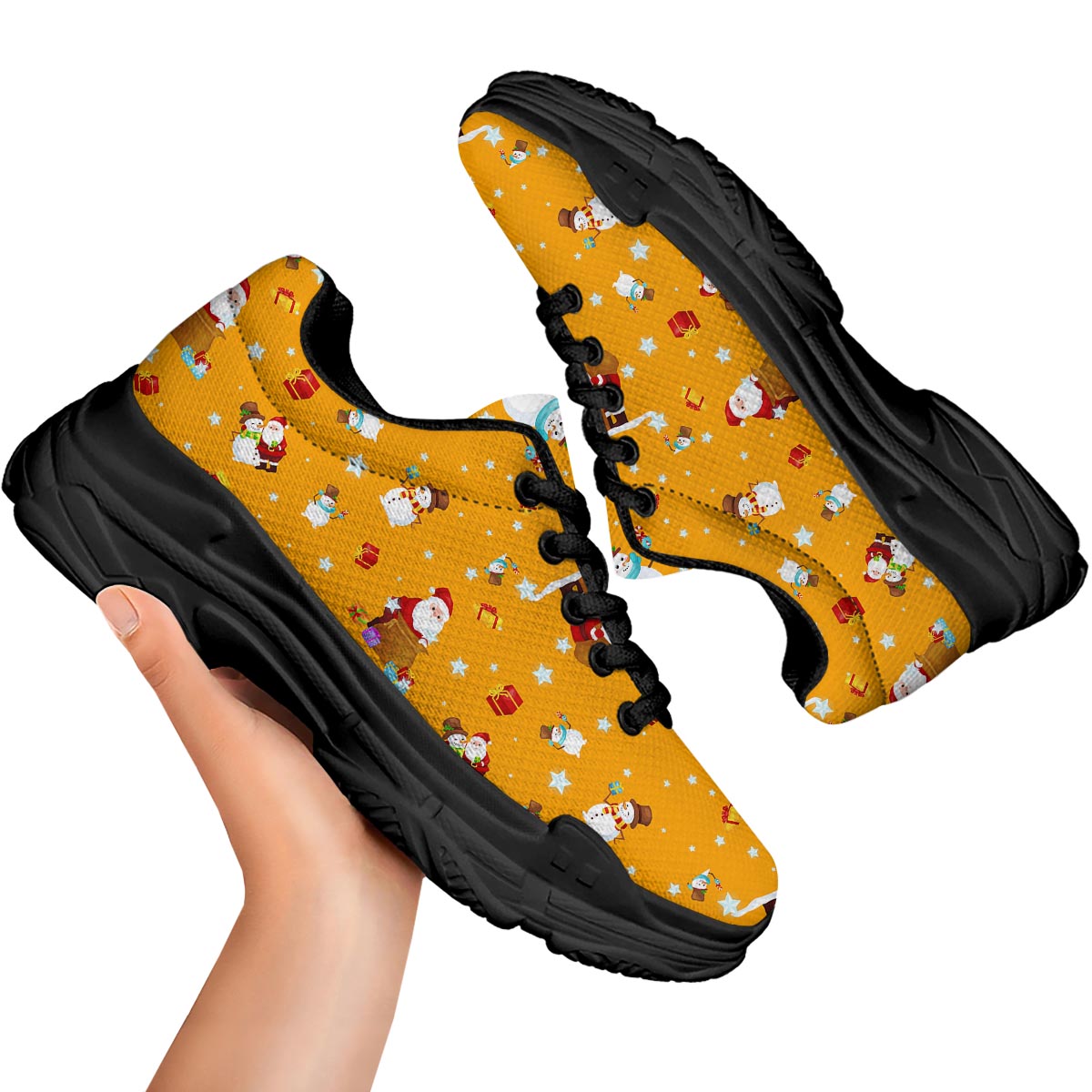 Friends And Santa Claus Print Pattern Black Chunky Shoes-grizzshop