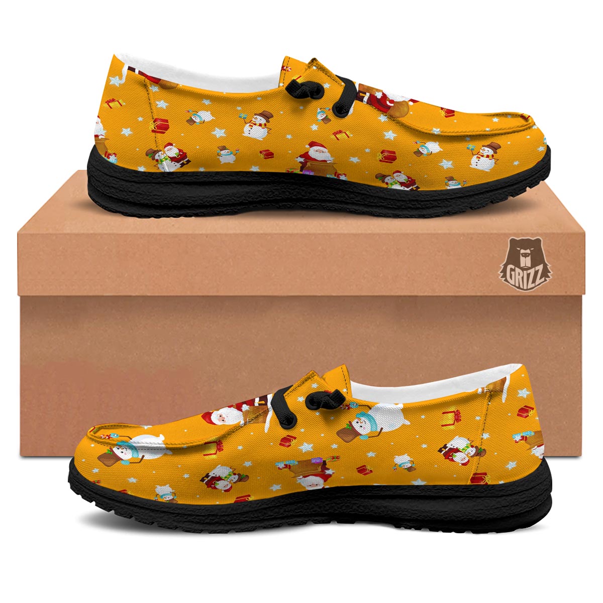 Friends And Santa Claus Print Pattern Black Loafers-grizzshop