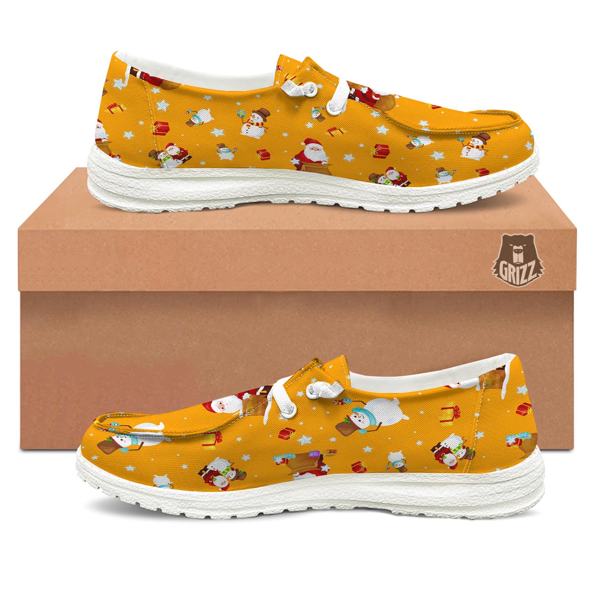 Friends And Santa Claus Print Pattern Black Loafers-grizzshop