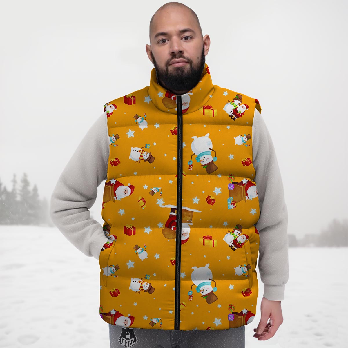 Friends And Santa Claus Print Pattern Down Vest