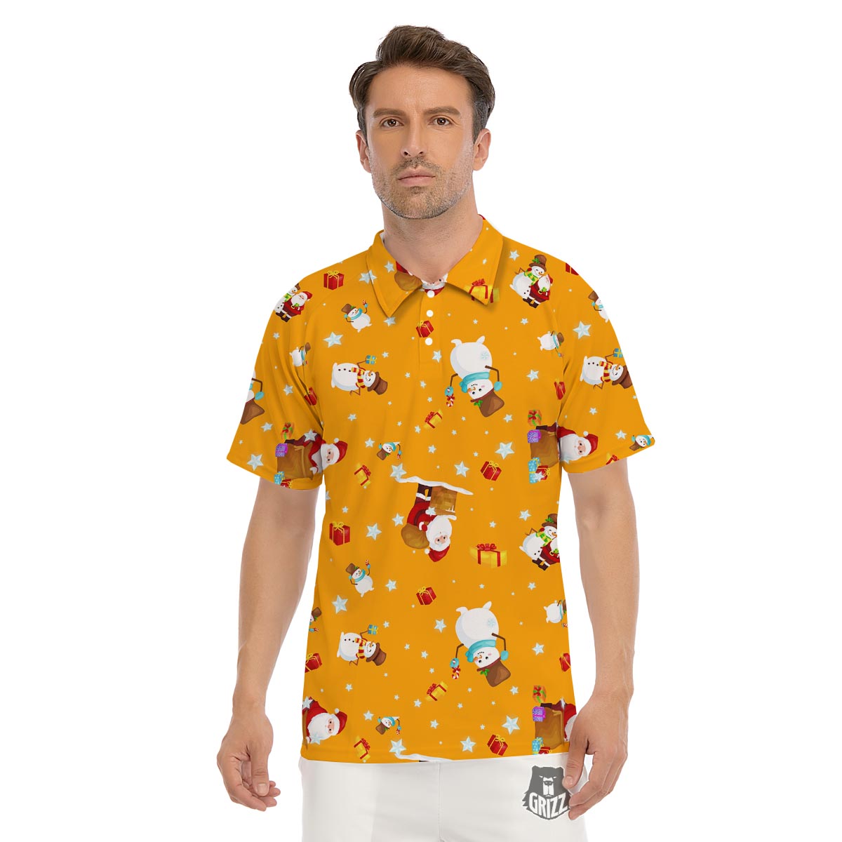 Friends And Santa Claus Print Pattern Men's Golf Shirts-grizzshop