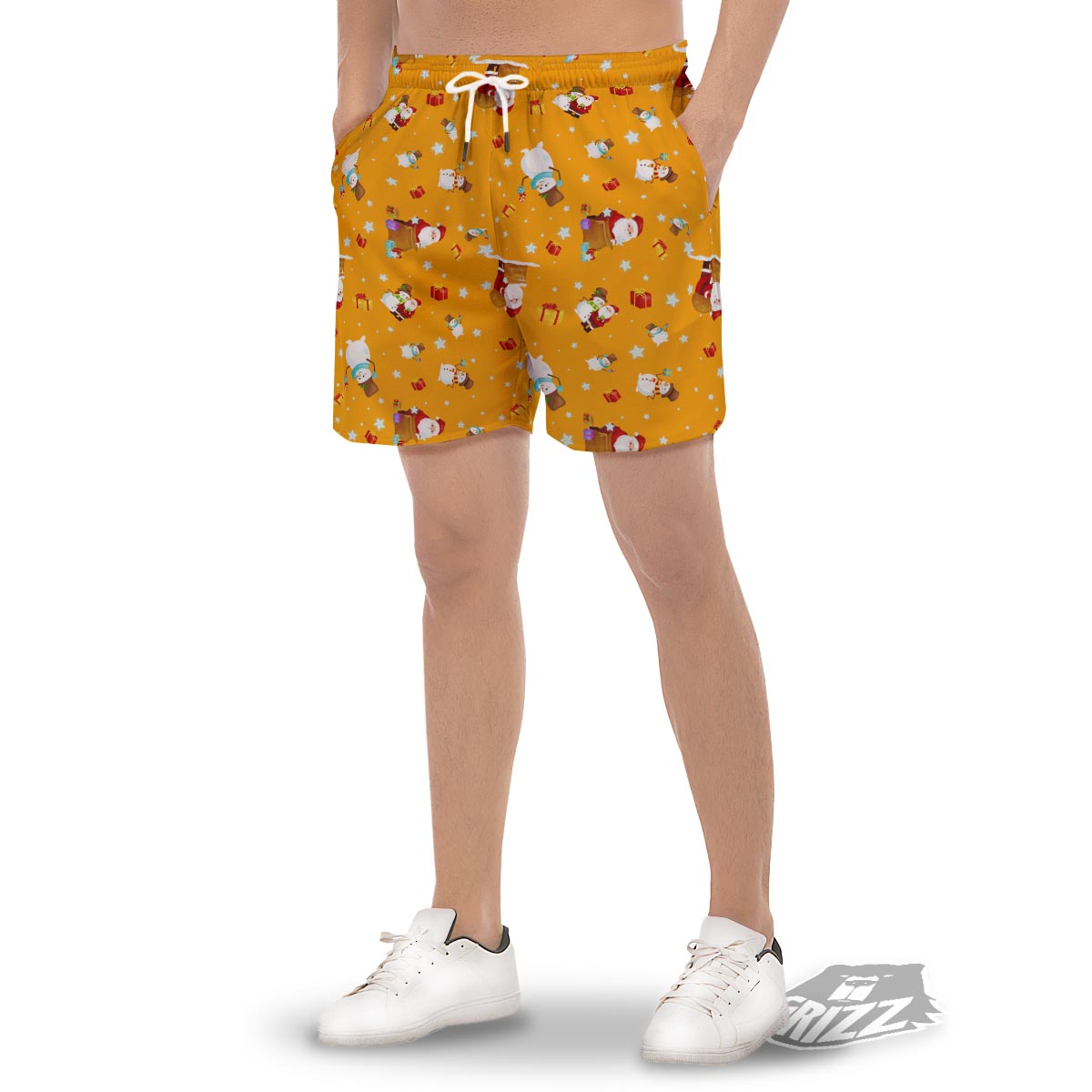 Friends And Santa Claus Print Pattern Men's Gym Shorts-grizzshop