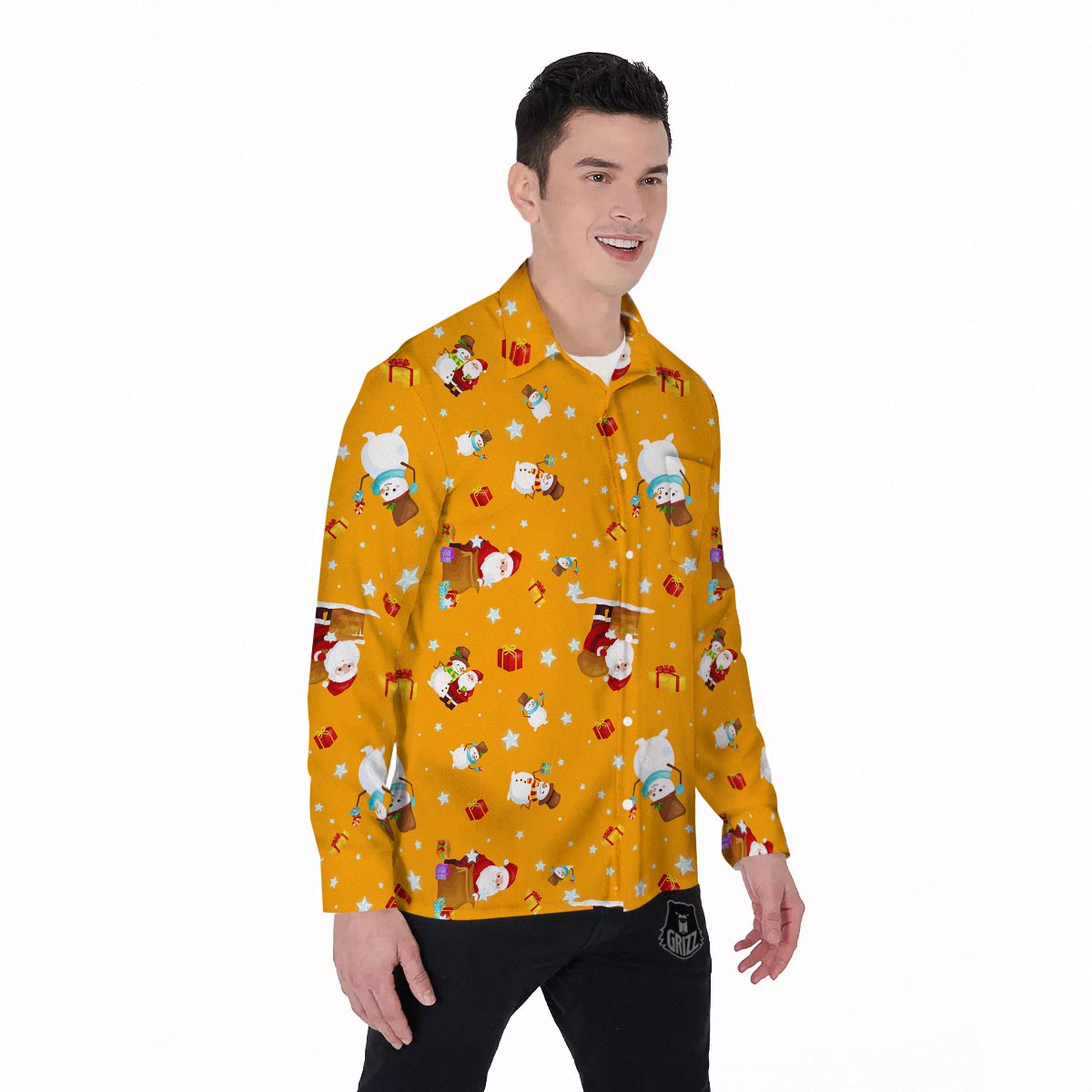 Friends And Santa Claus Print Pattern Men's Long Sleeve Shirts-grizzshop
