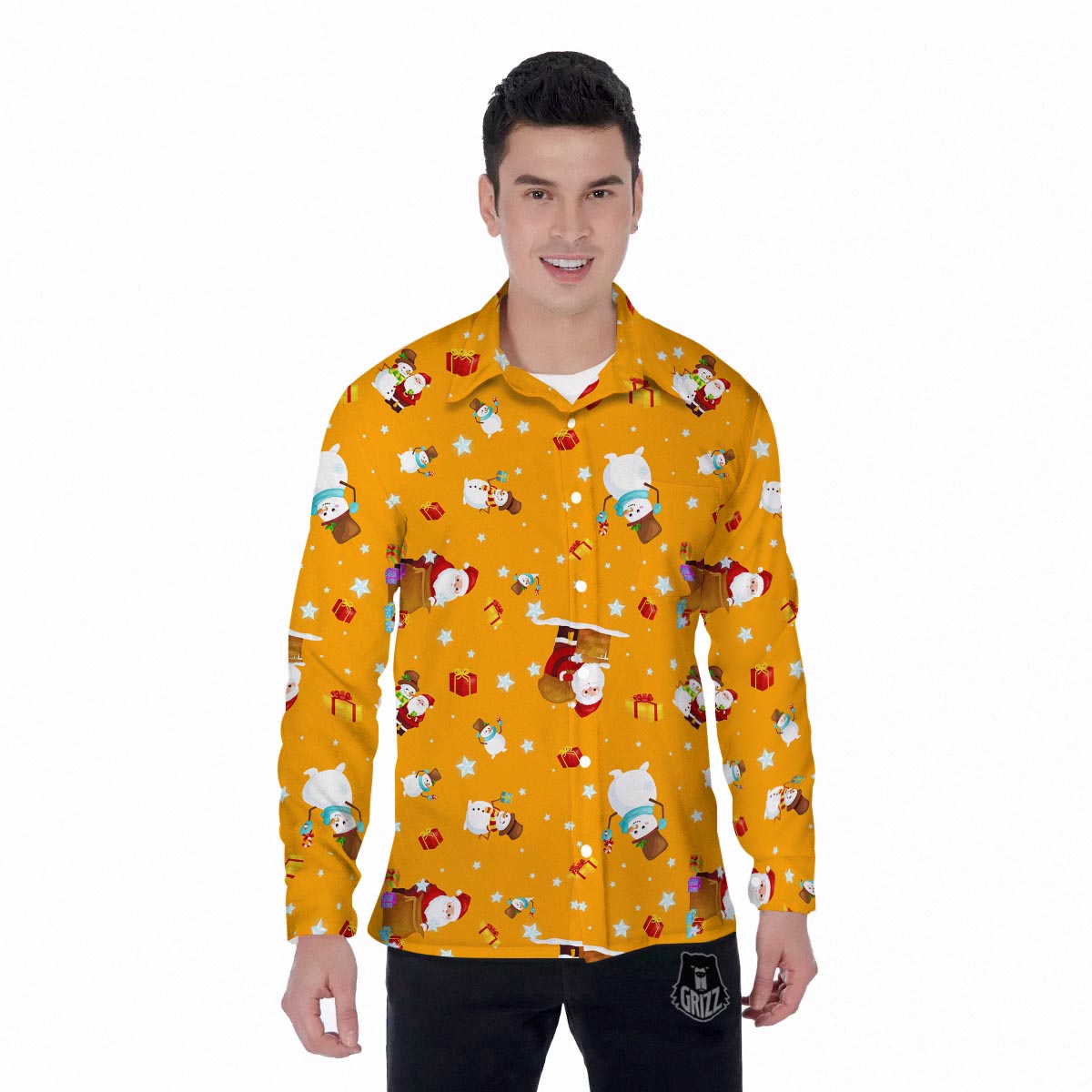 Friends And Santa Claus Print Pattern Men's Long Sleeve Shirts-grizzshop