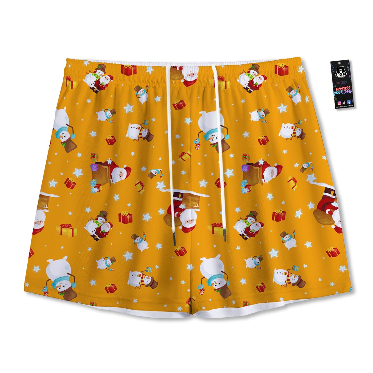 Friends And Santa Claus Print Pattern Mesh Shorts