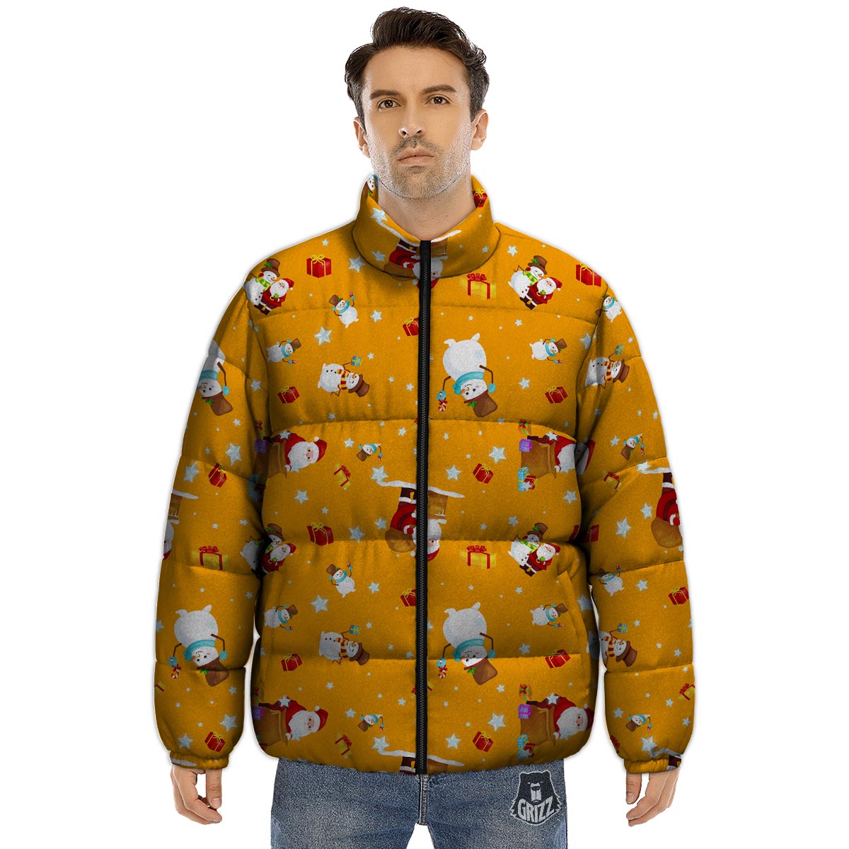 Friends And Santa Claus Print Pattern Puffer Jacket-grizzshop