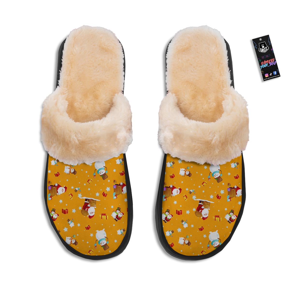 Friends And Santa Claus Print Pattern Slippers-grizzshop