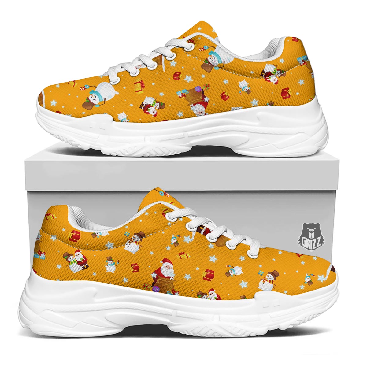 Friends And Santa Claus Print Pattern White Chunky Shoes-grizzshop