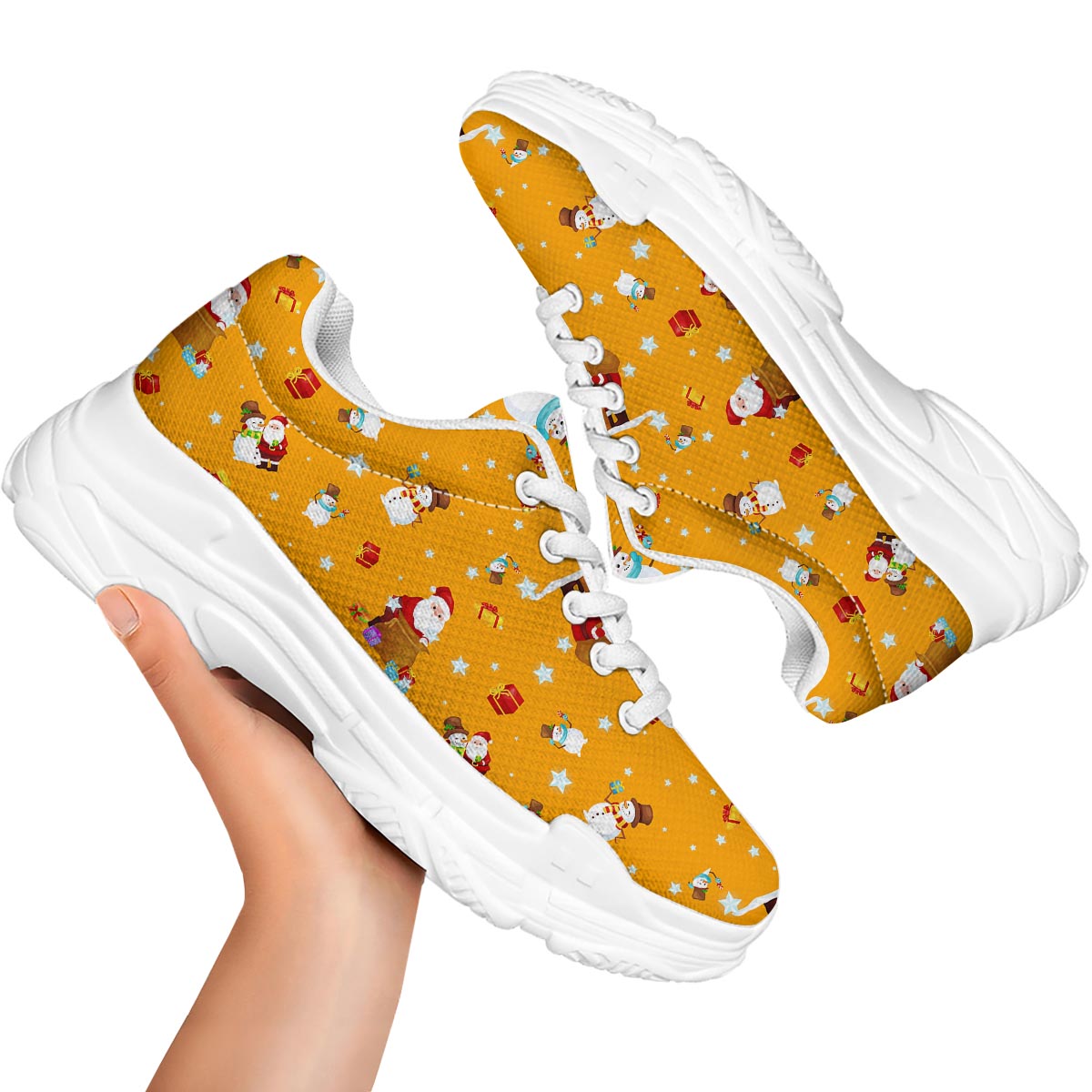 Friends And Santa Claus Print Pattern White Chunky Shoes-grizzshop