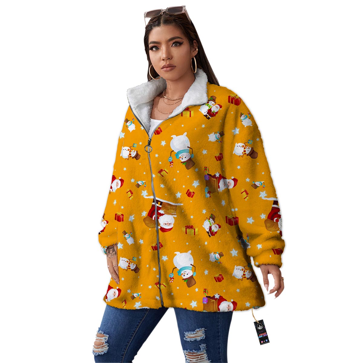 Friends And Santa Claus Print Pattern Women's Sherpa Jacket-grizzshop