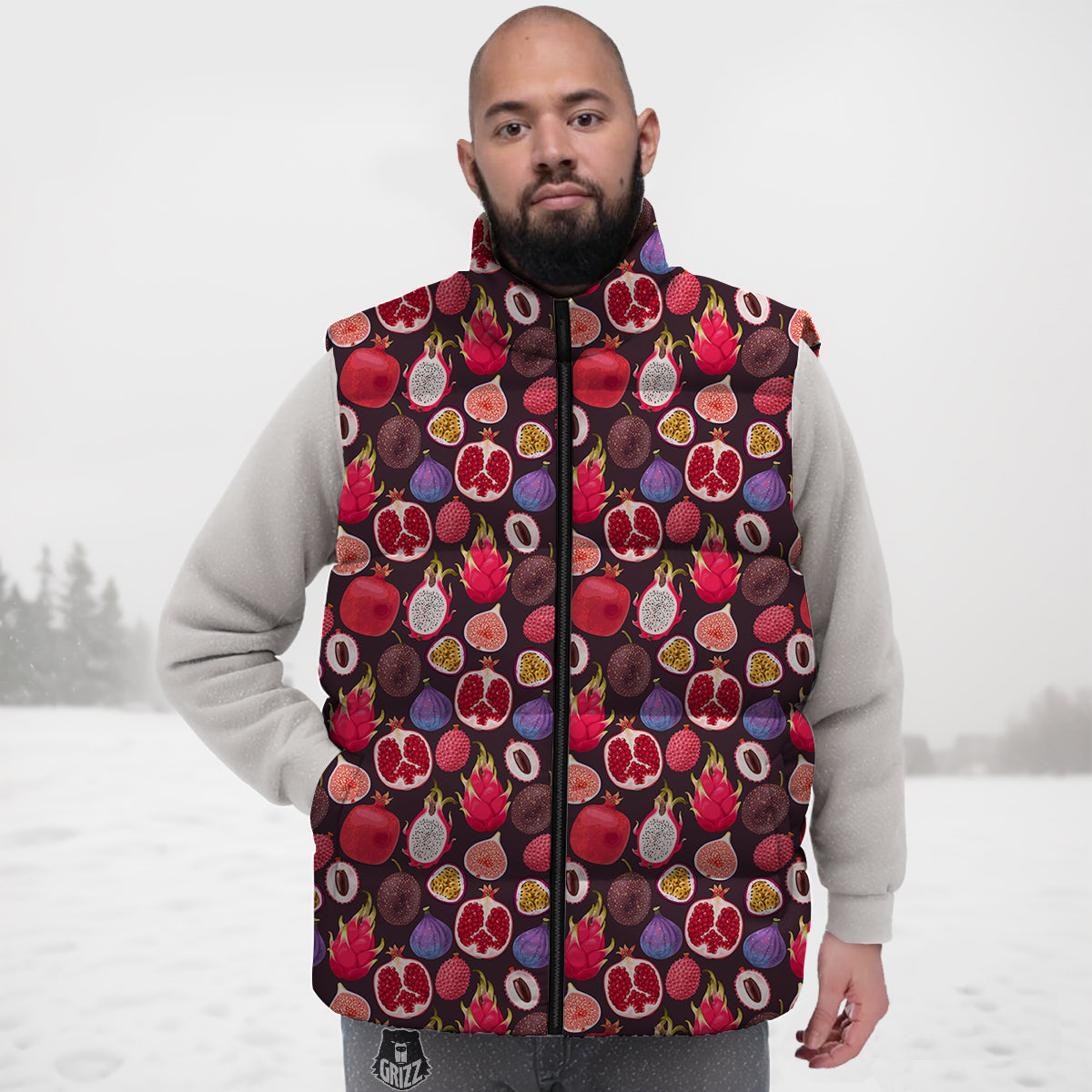 Friut Exotic Print Pattern Down Vest-grizzshop