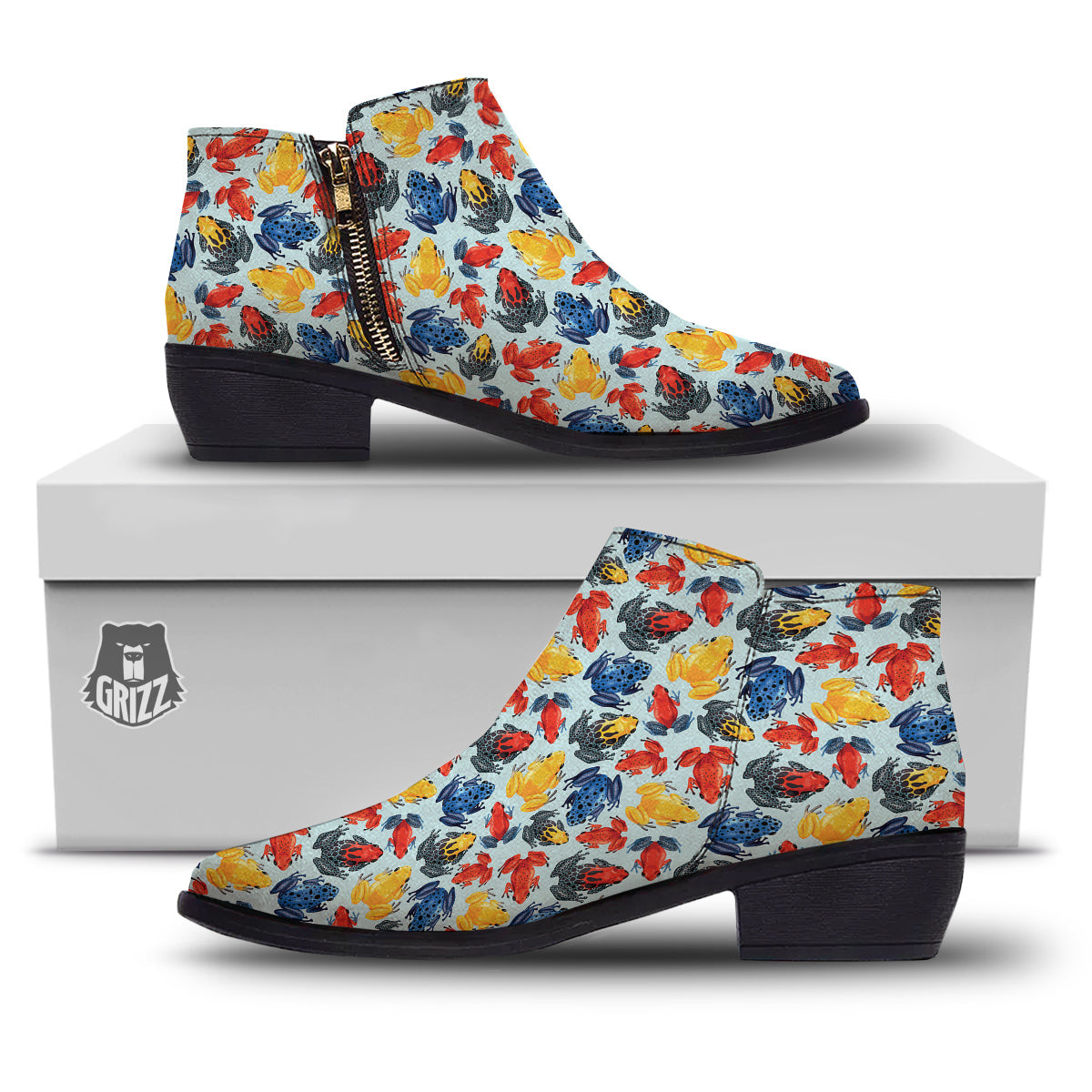 Frog Colorful Print Pattern Ankle Boots-grizzshop