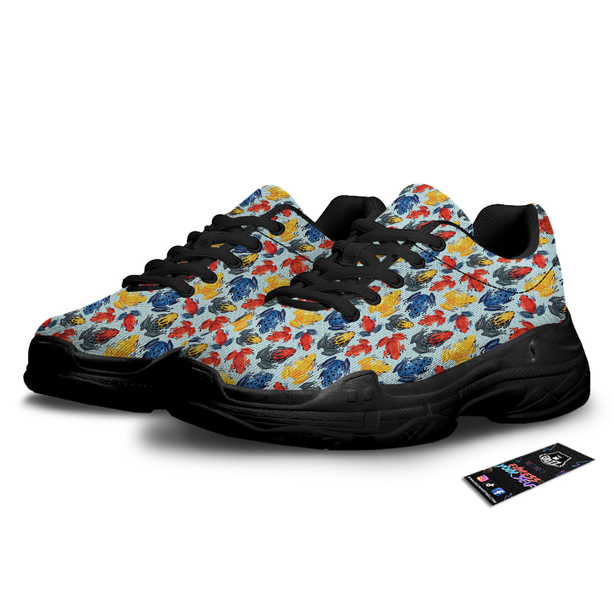 Frog Colorful Print Pattern Black Chunky Shoes-grizzshop