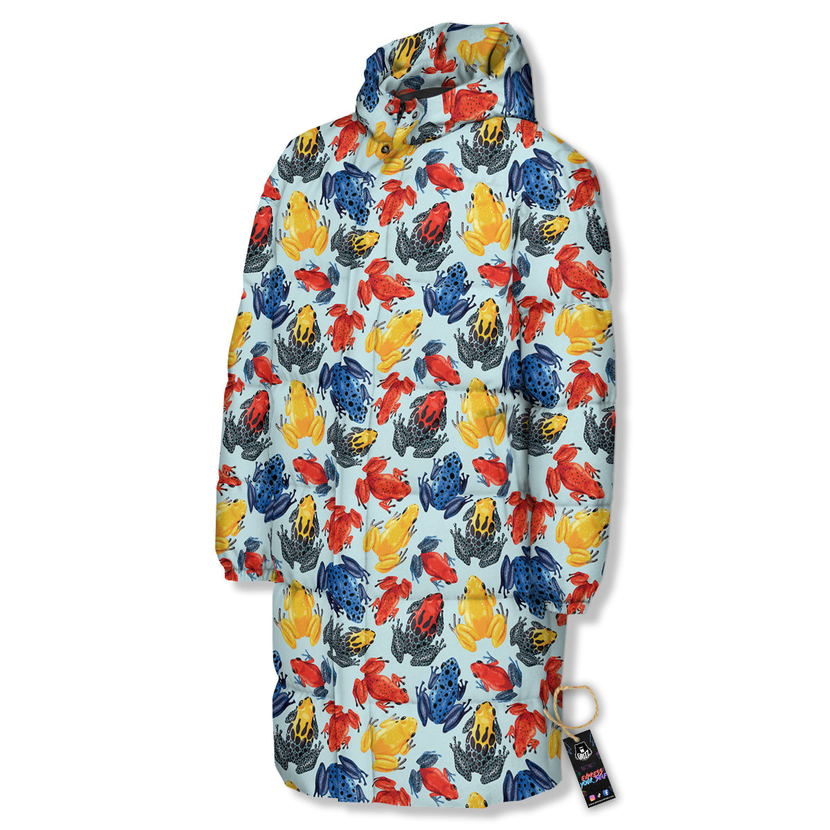 Frog Colorful Print Pattern Long Down Jacket-grizzshop